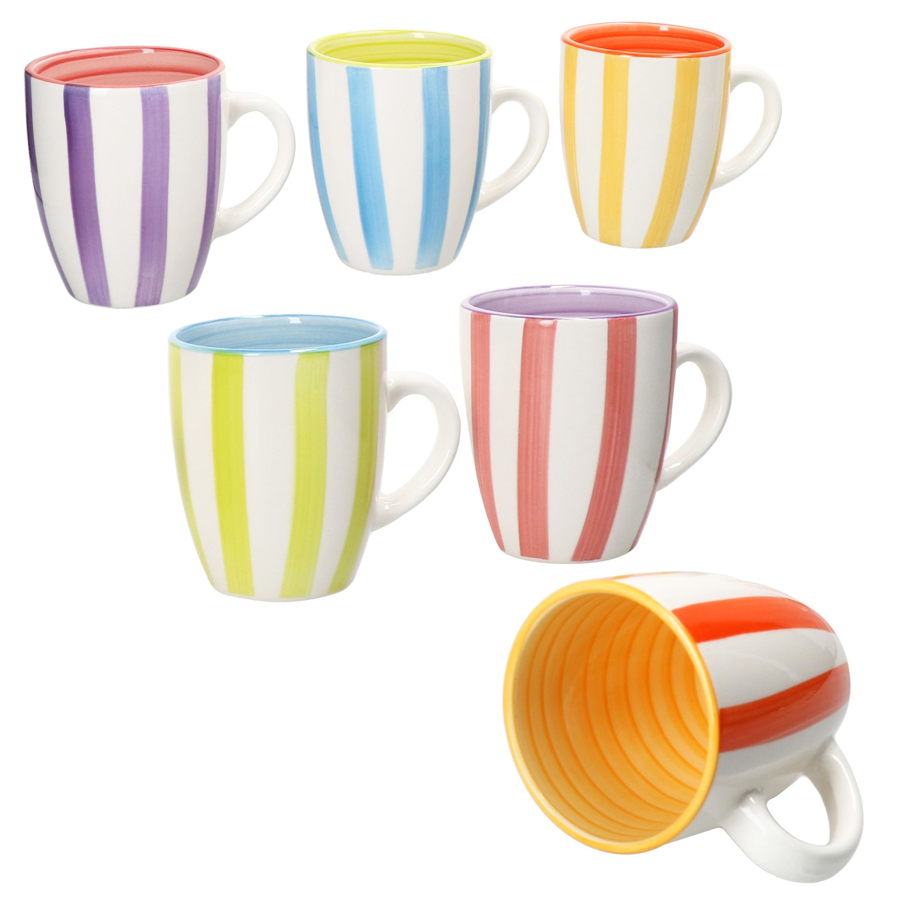 MamboCat Becher Summer Stripes 6er Set Kaffeebecher 340ml bunt Streifen Steingut-Tasse, Steingut