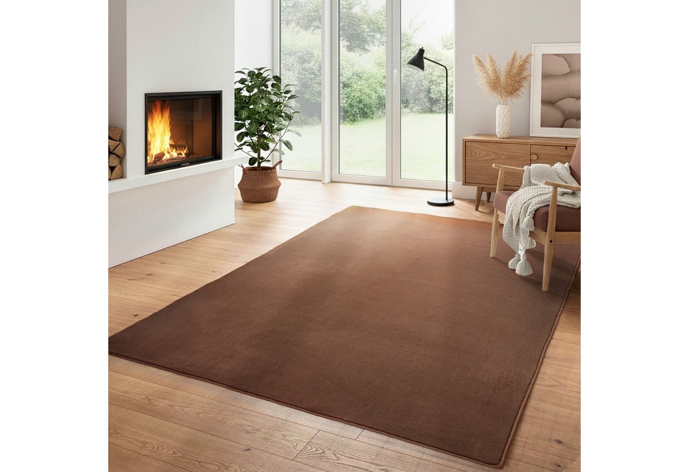Carpettex Veloursteppich Unicolor - Einfarbig, Läufer, Höhe: 7 mm, Kurzflor Rund Teppich Anti-Rutsch Rückseite Waschbar Flauschiger