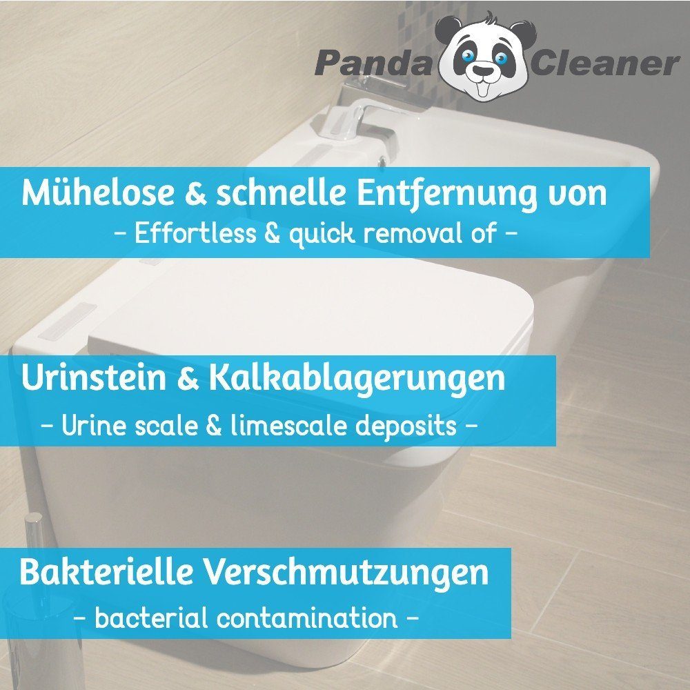 Urinsteinlöser WC (Set, 1 PandaCleaner [2-St. x Reiniger Urinsteinentferner - - Reiniger + Gel) Dosierdeckel Kalkstein-Entferner 1000ml