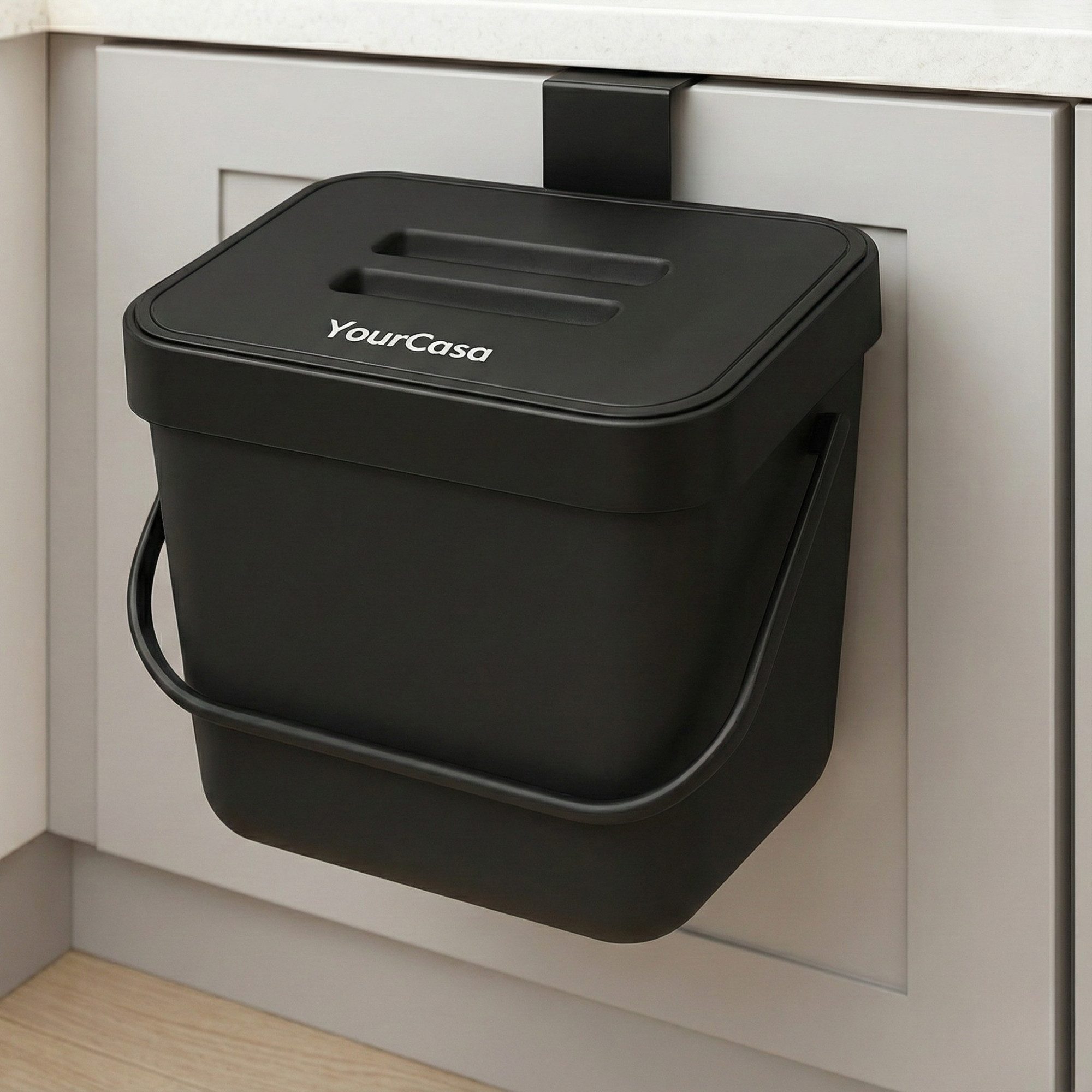 YourCasa Biomülleimer Küche 7L mit Halterung, Sieb und Deckel, 7 Liter, Mit Halterung