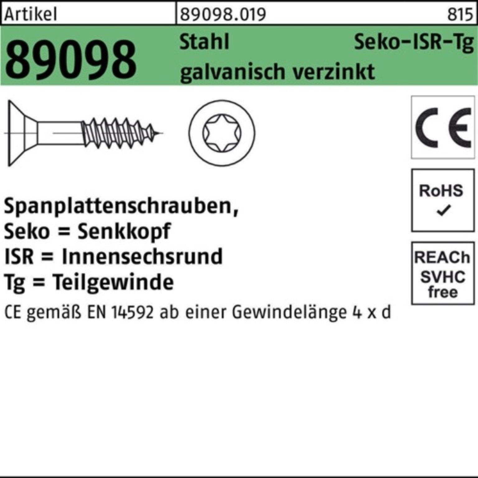 Reyher Spanplattenschraube 200er Spanplattenschraube R ISR Stahl 6x50/30-T30 SEKO Pack g 89098 TG