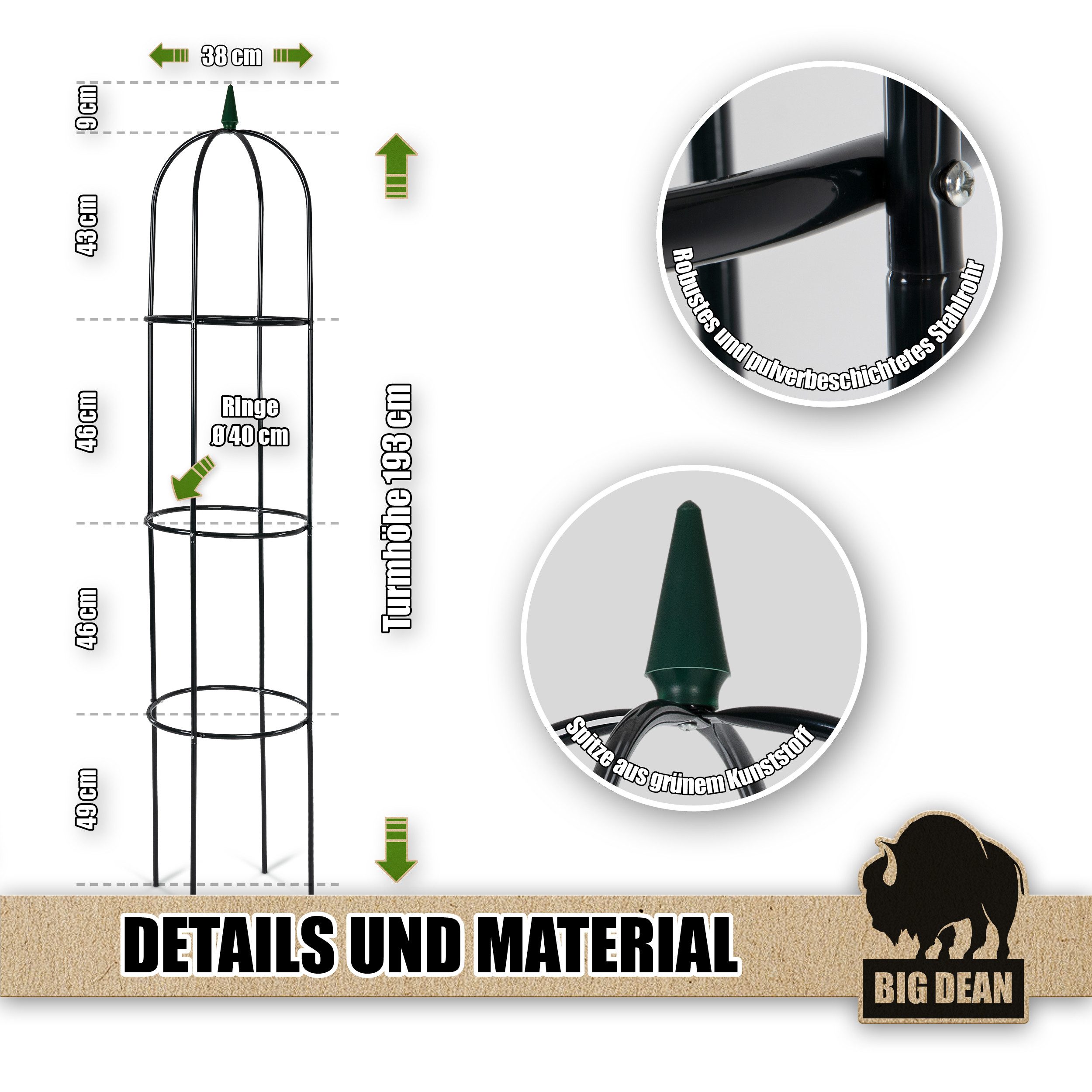 BigDean Rosenbogen Rankhilfe 40 x 200 cm grün witterungsbeständig Packung, 1 St., Rosenbogen, Pulverbeschichtet, Stabiler Stahl – Bild 4 von 5