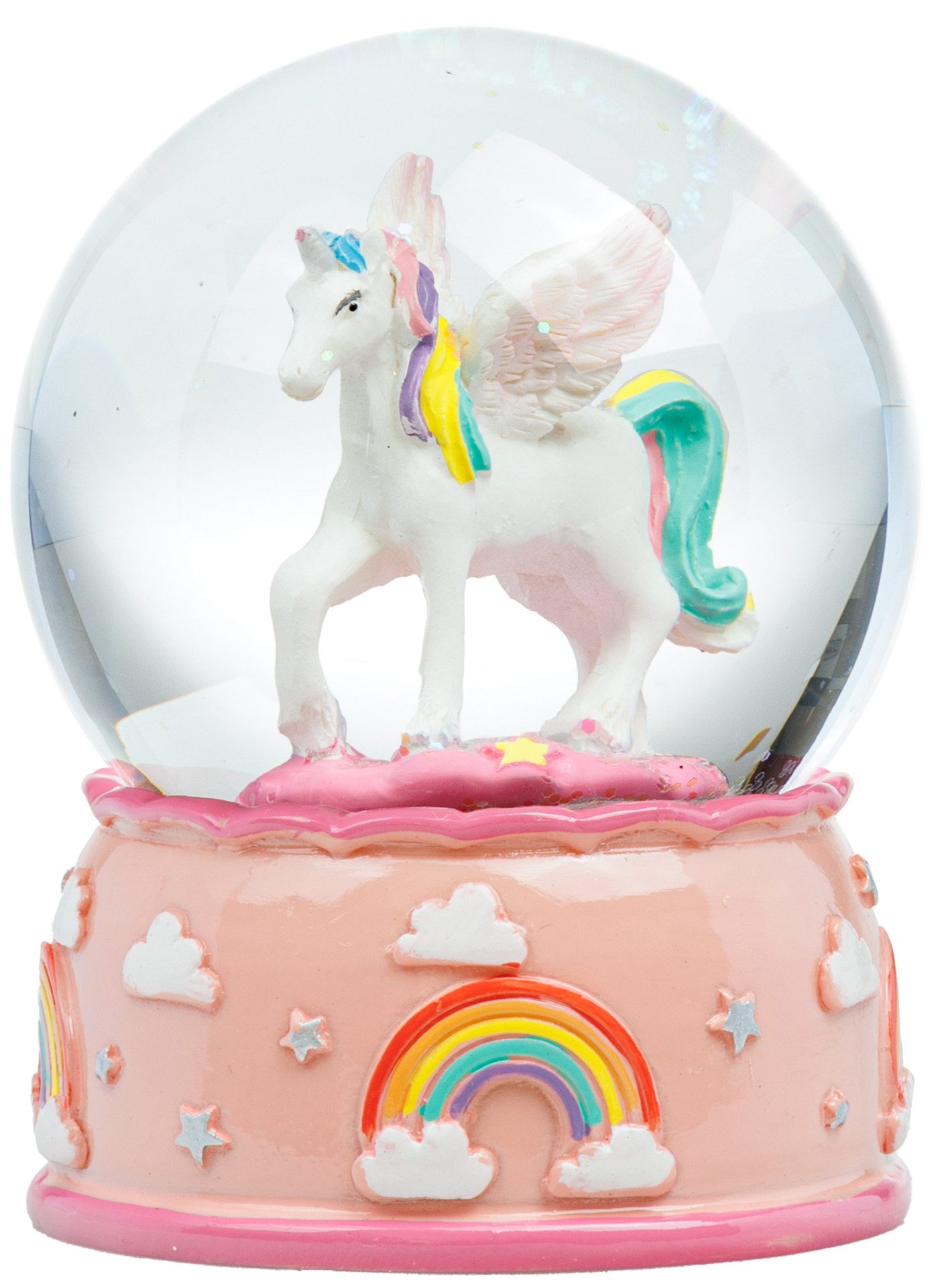 SIKORA Schneekugel SK45 Mittelgroße Glas Schneekugel Einhorn Regenbogenfarben D:65mm