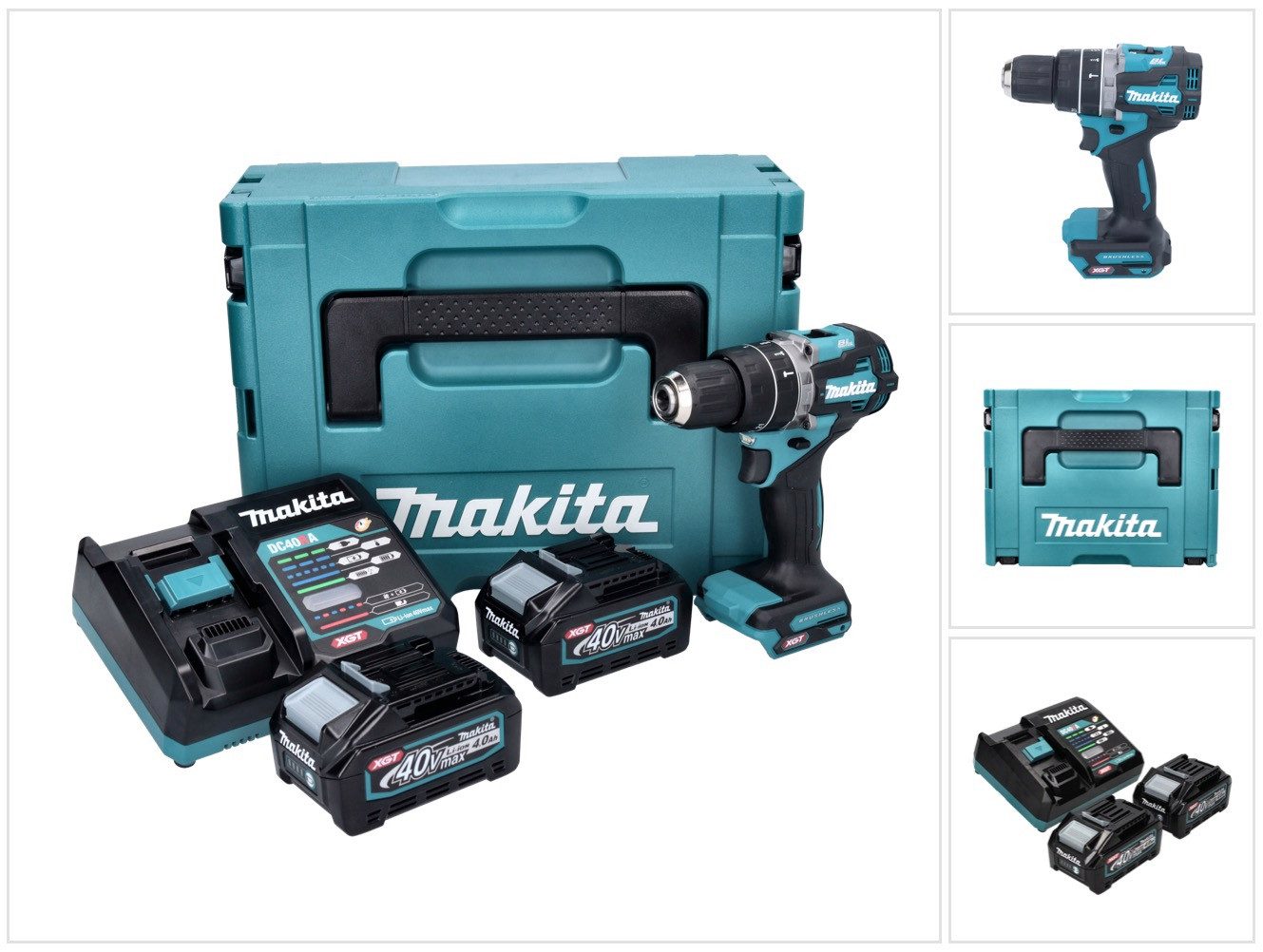 Makita Akku-Schlagbohrschrauber HP 002 GM201 40 V 64 Nm Brushless + 2x Akku 4,0 Ah + Ladegerät