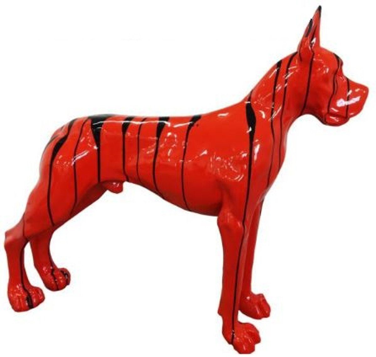 Casa Padrino Skulptur Designer Dekofigur Hund Deutsche Dogge Rot / Schwarz 125 x H. 110 cm - Lebensgroße Deko Skulptur - Wetterbeständige Tierfigur