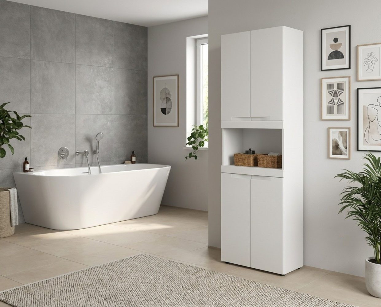 OTTO home Hochschrank MAOI, Höhe 194 cm, 4 Türen, 1 offenes Fach (insgesamt 7 Fächer, 4 Einlegeböden) Badezimmerschrank, Schrank, Badschrank, Midischrank, Bad, Badezimmer