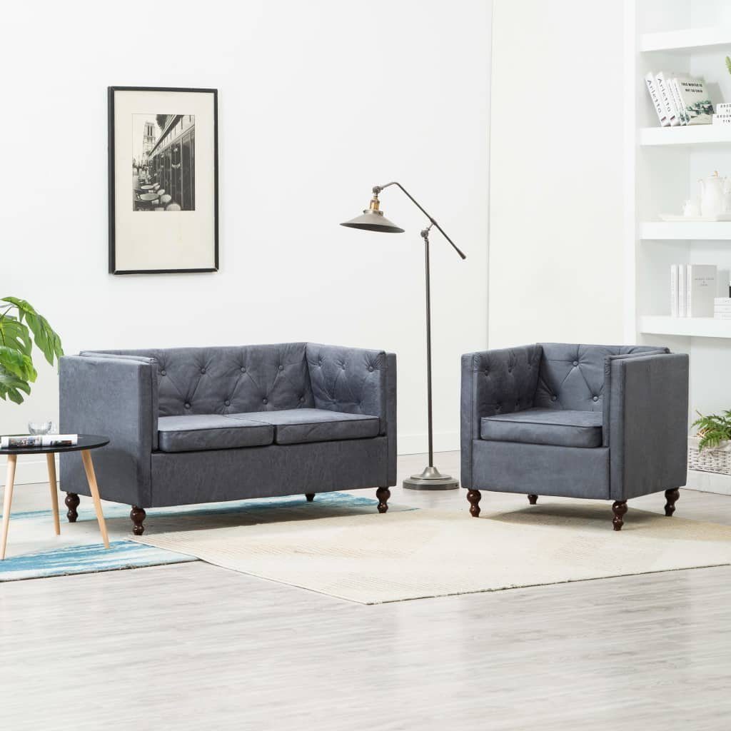 Grau Stoffpolsterung Chesterfield-Sofa furnicato 2-tlg. Chesterfield Sofa-Set