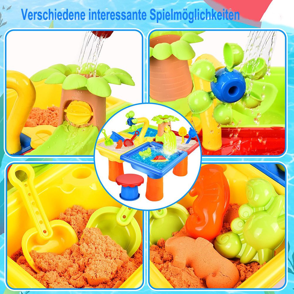 Bwecuy Sandform-Set 4 IN 1 Kinder Sand- und Wasserspieltisch, Outdoor-Aktivitätsspielzeug, (10-tlg), Sandkastentisch für Outdoor-Aktivitäten im Sommer für kinder