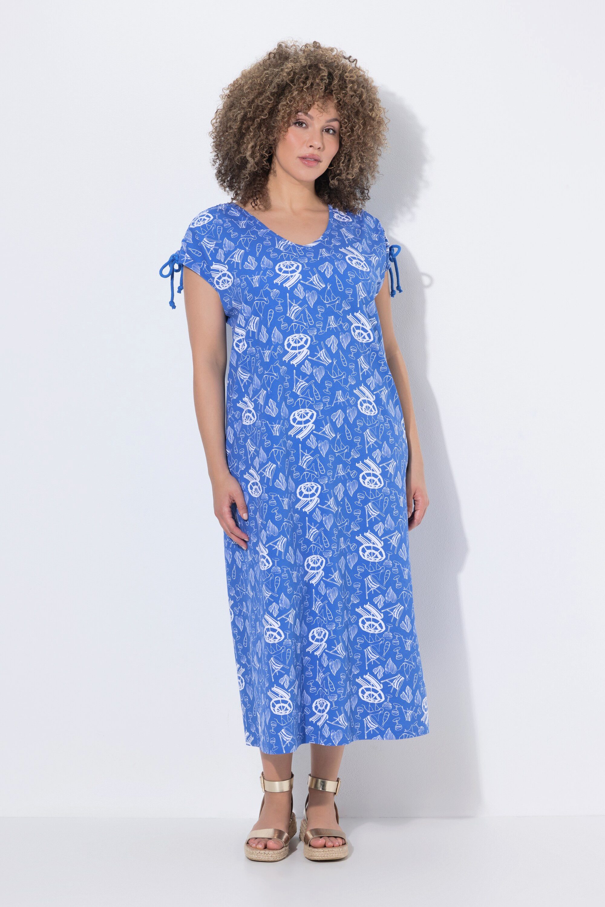Jerseykleid Midikleid A-Linie Rundhals Raffband ärmellos