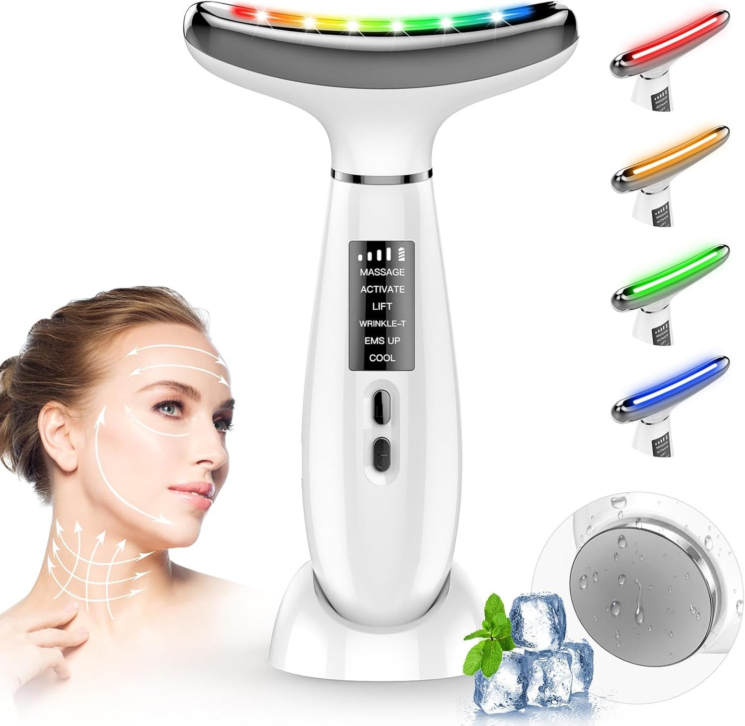 Pdgrid Gesichtsmassagegerät Elektrisches Gegen Falten 6 Modi 45 °C 4-Farben-LED-Modus, für Anti-Aging, Lifting und Straffung
