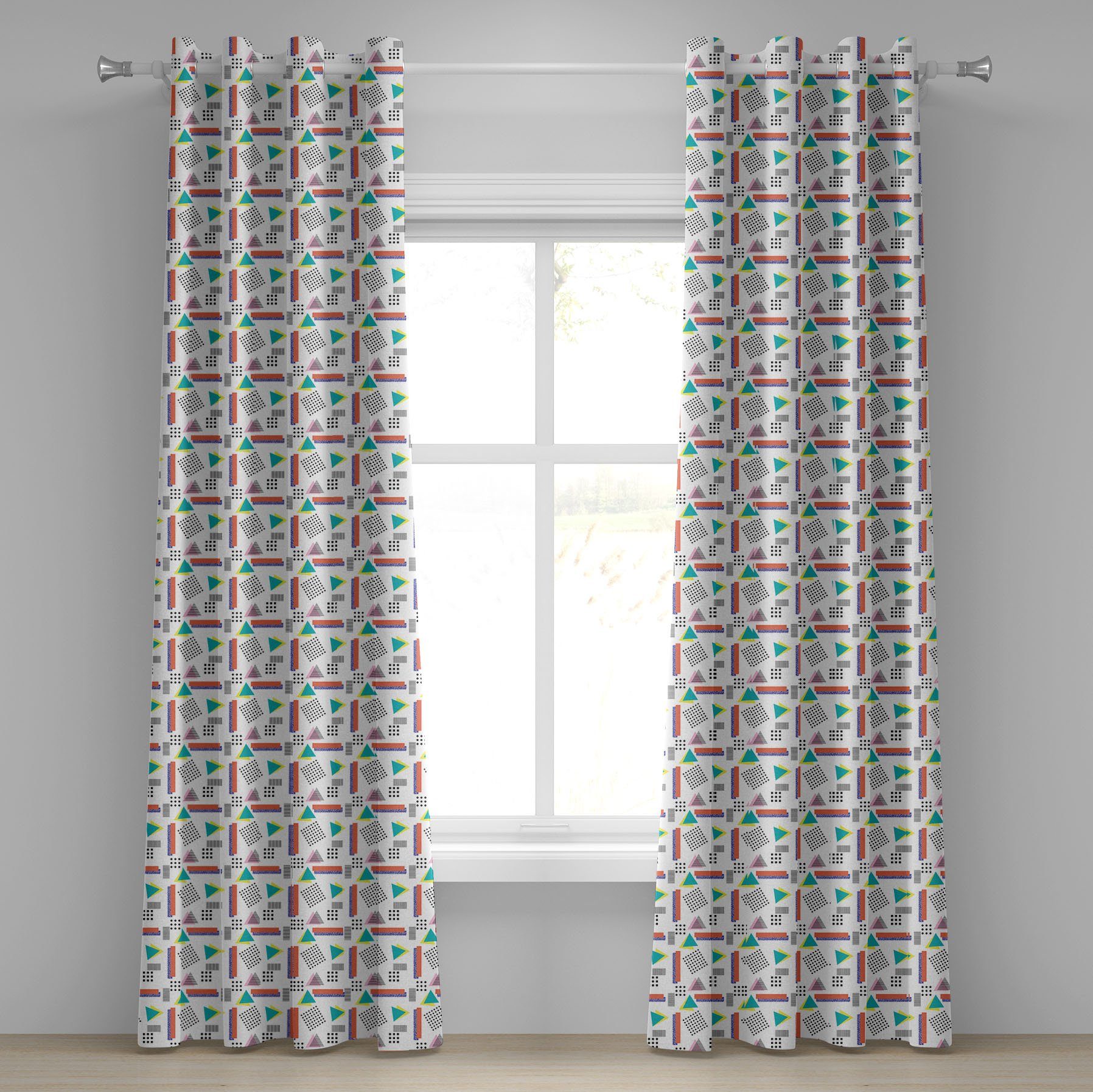 Gardine Dekorative 2-Panel-Fenstervorhänge für Schlafzimmer Wohnzimmer, Abakuhaus, Jahrgang Altes Retro-Art-Muster