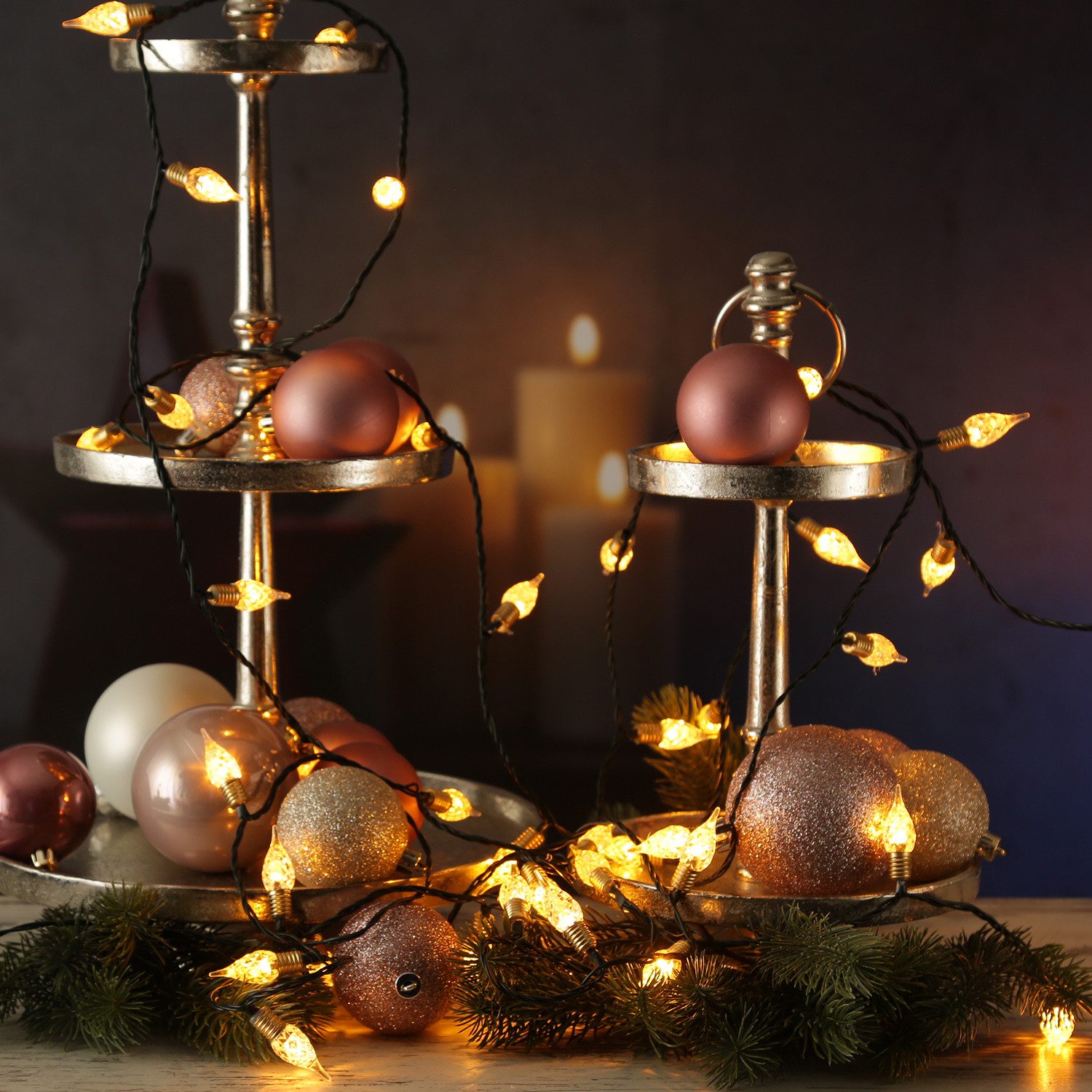 MARELIDA LED-Lichterkette Vintage 120 Mini Kristall Birnen 8 Funkt. 12m Weihnachtslichterkette, 120-flammig