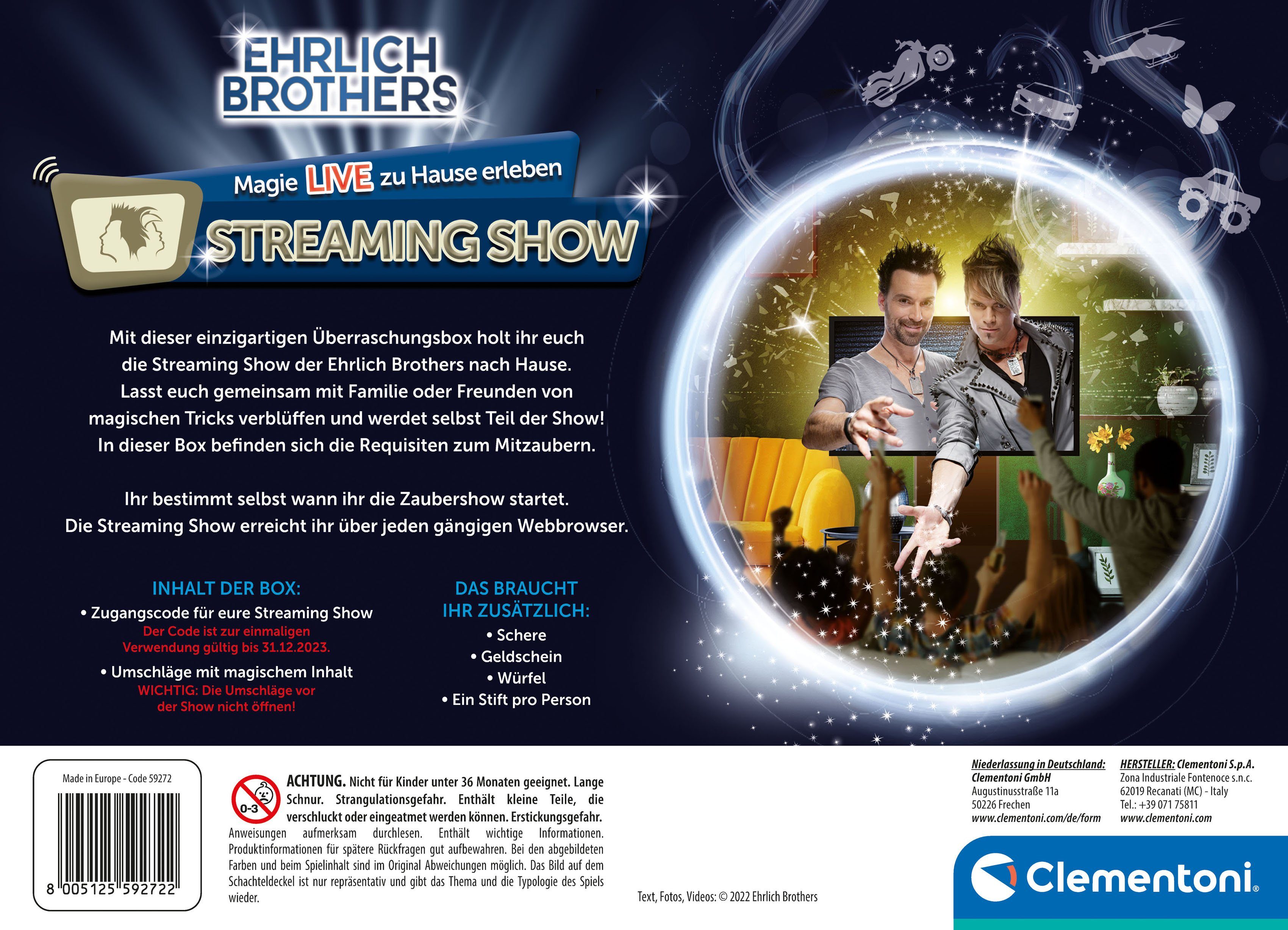 Vedes Clementoni® Brothers, Ehrlich in Streaming Europe Show, Zauberkasten Made