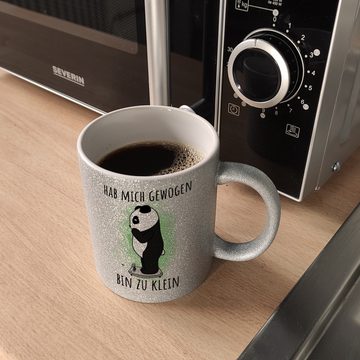 speecheese Tasse Hab mich gewogen bin zu klein Glitzer-Kaffeebecher mit süßem Panda