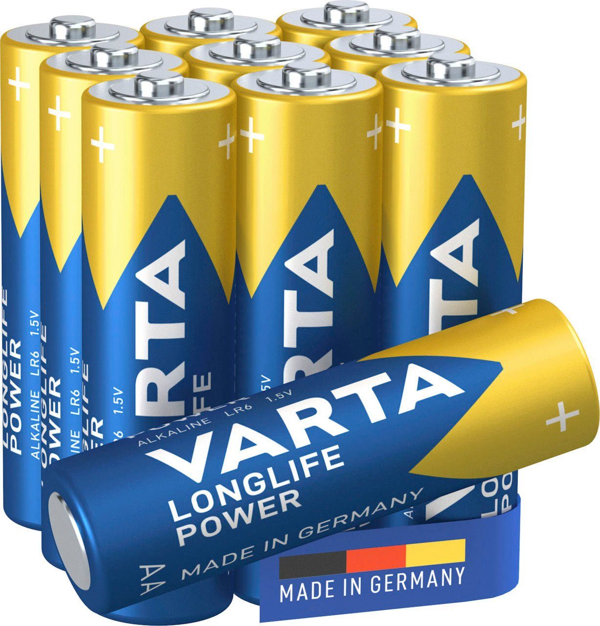 VARTA »10er Pack LONGLIFE Power Alkaline AA Mignon LR6, Made in Germany«  Batterie, (1,5 V, 10 St)