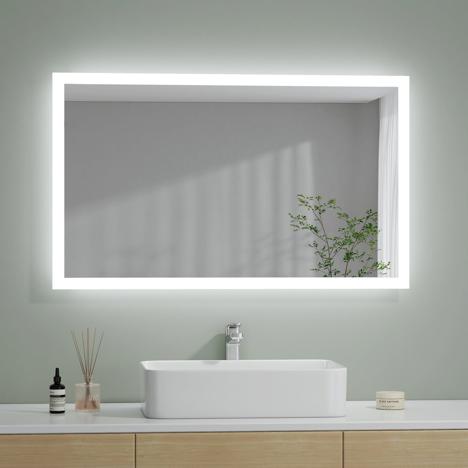 S'AFIELINA Badspiegel Badezimmerspiegel mit Beleuchtung Wandspiegel  Kosmetikspiegel, Druckknopfschalter,Beschlagfrei,Warmweiß und Kaltweiß  Licht,IP 44