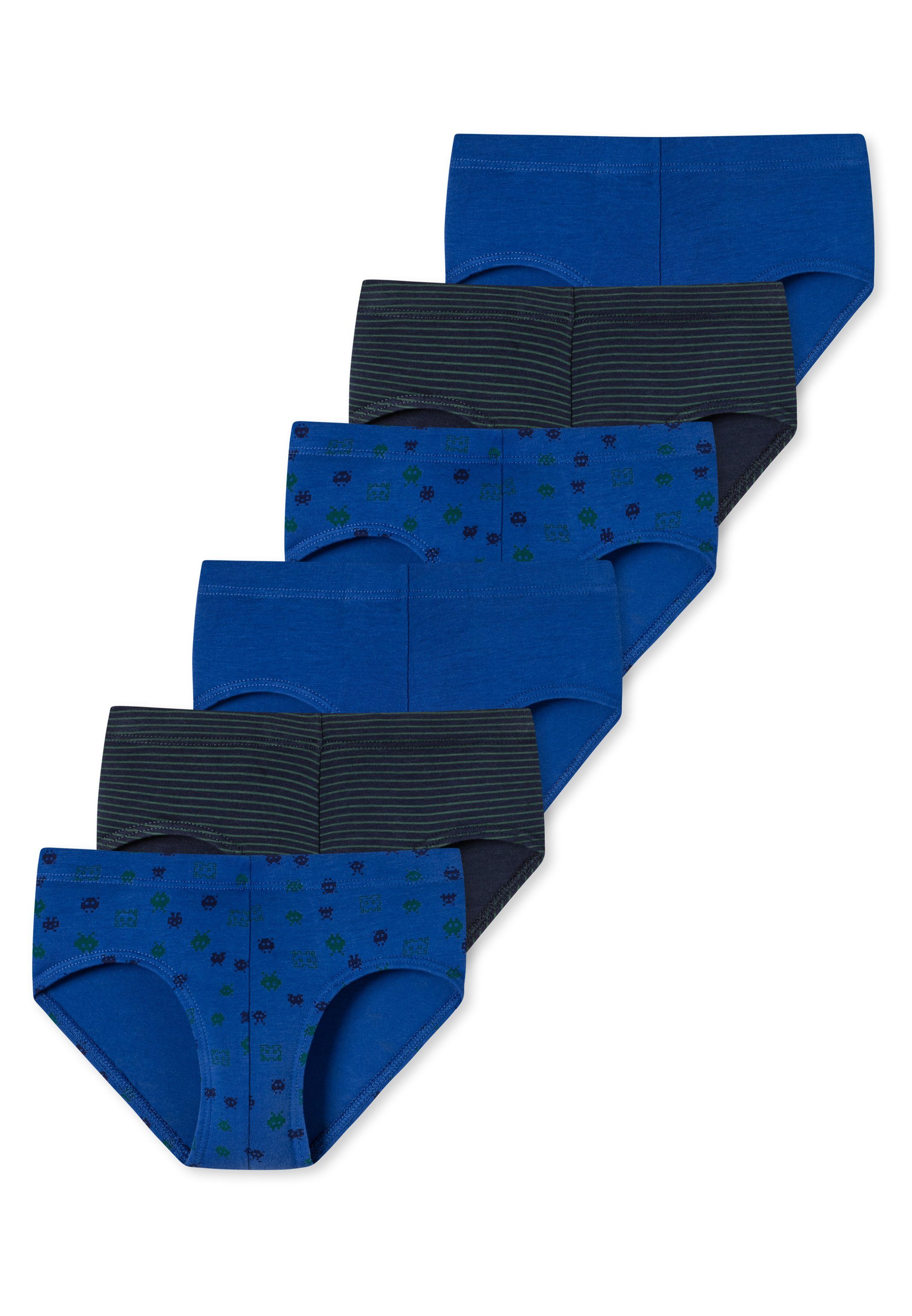 Schiesser Slip 6er Pack Kids Boys 95/5 Organic Cotton (Spar-Set, 6-St) Slip / Unterhose - Baumwolle - Ohne Eingriff - Extra schmaler Softbund Blau gemustert - 908 (HW22)