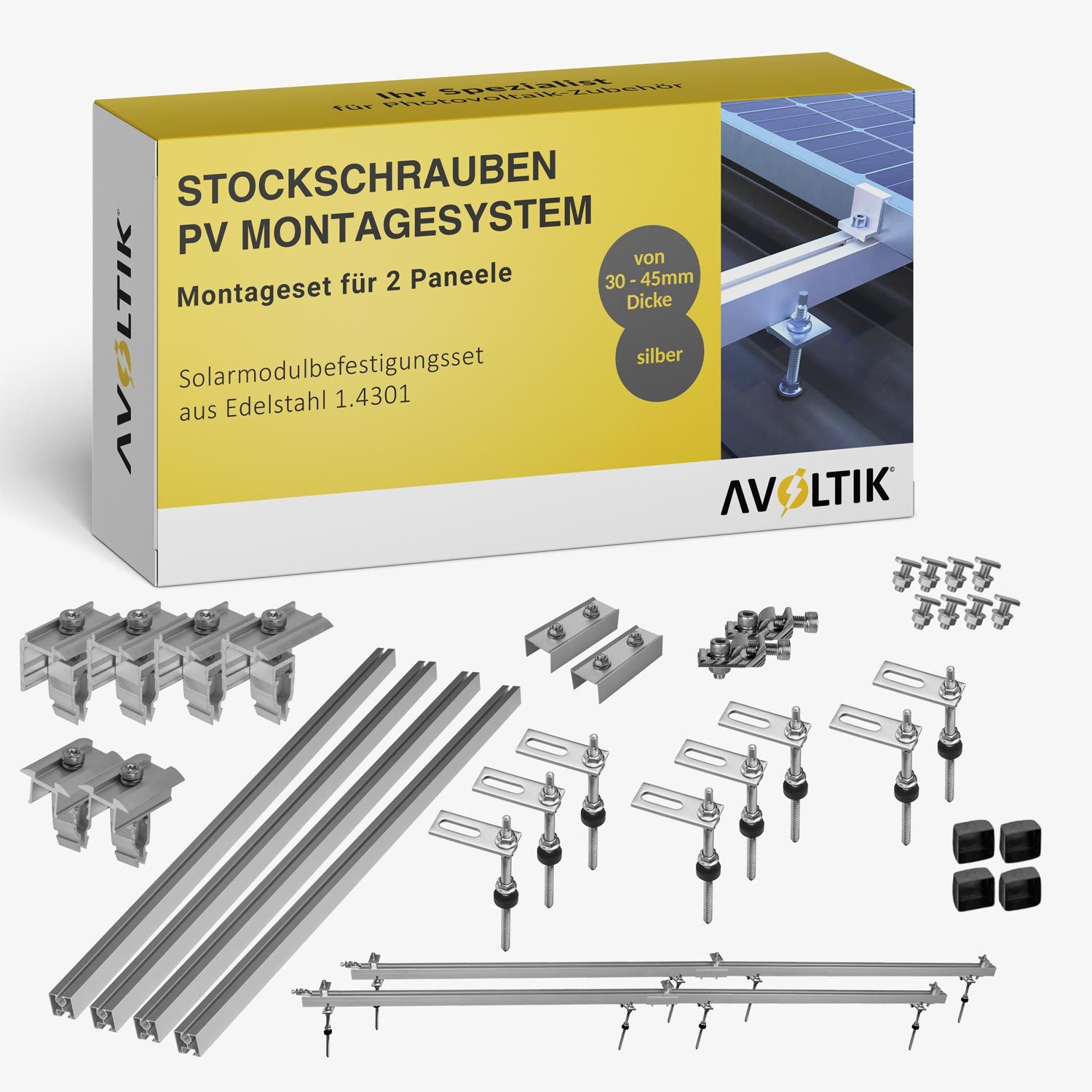 avoltik Solarmodul-Halterung PV Halterung Blechdach Montageset für 2-4 Module, (Blechdach Halterung 200 mm Stockschraube)