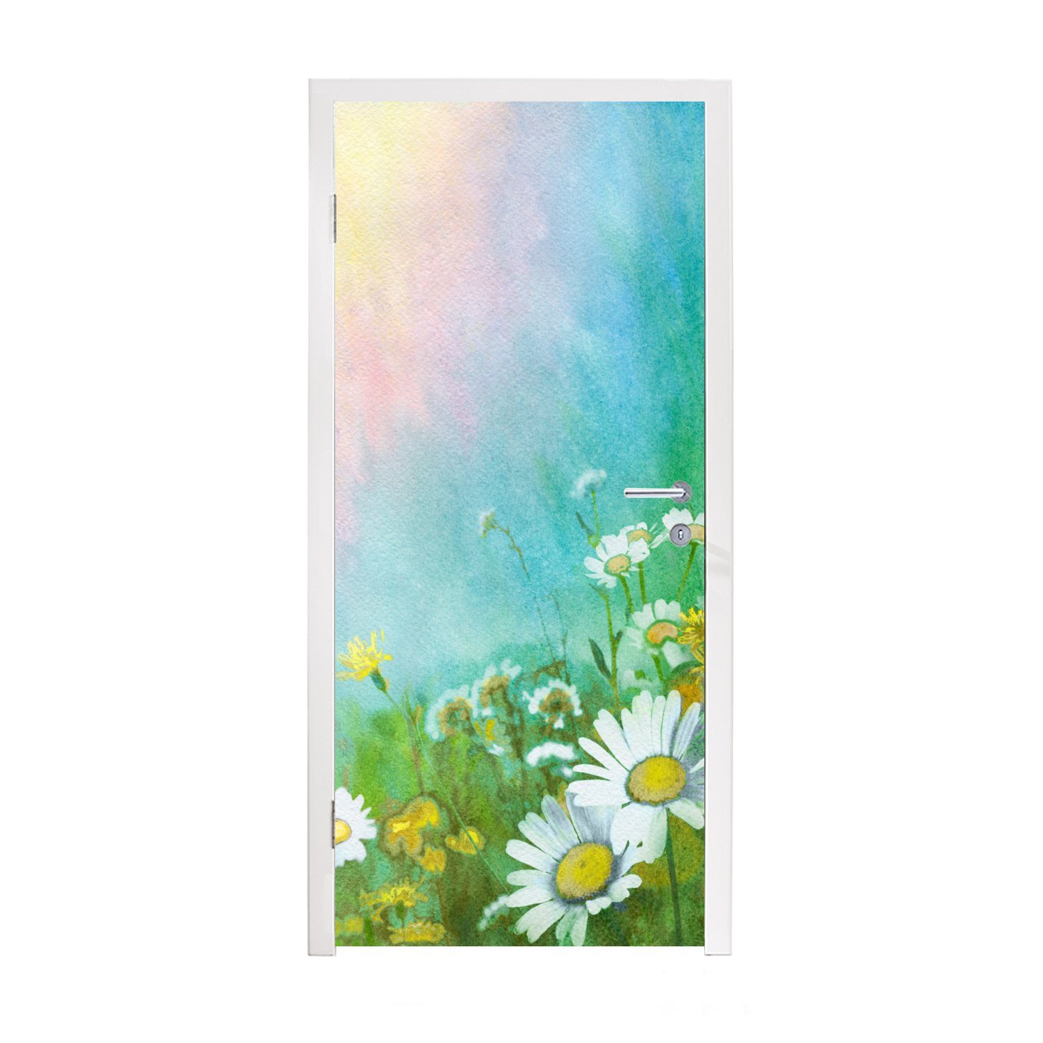 MuchoWow Türtapete Gänseblümchen - Sonne - Sommer, Matt, bedruckt, (1 St), Fototapete für Tür, Türaufkleber, 75x205 cm