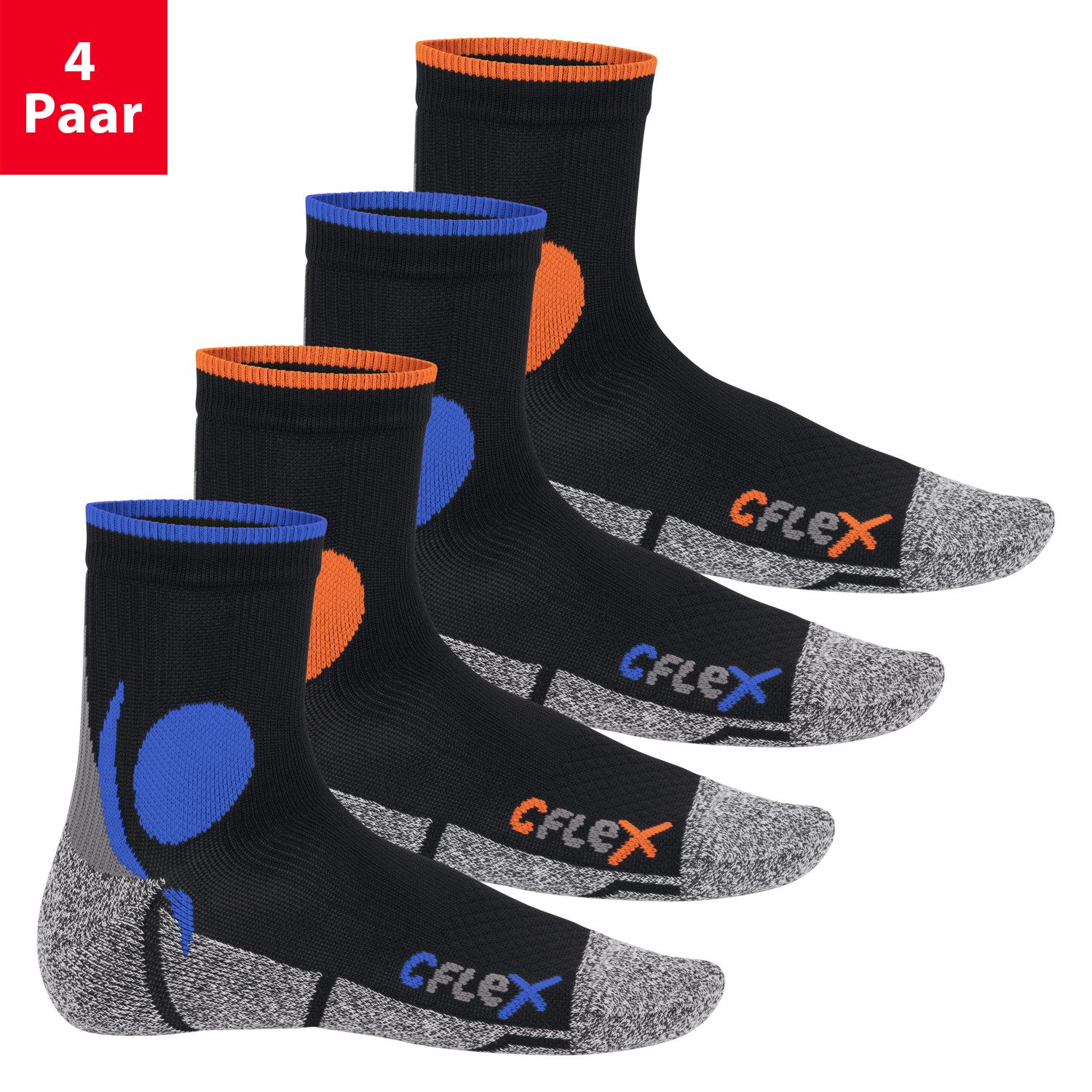 CFLEX Sportsocken Damen und Herren Running Funktionssocken (4 Paar) Laufsocken