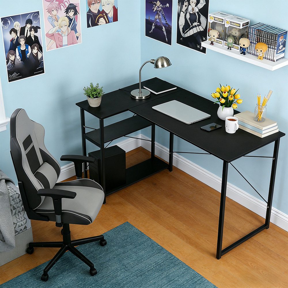 JEOBEST Schreibtisch Eckschreibtisch Computertisch 100 x 70 x 75 cm, (1-St), L-förmiger Schreibtisch, mit 2-Fach Regal & Stauraum – Bild 4 von 5