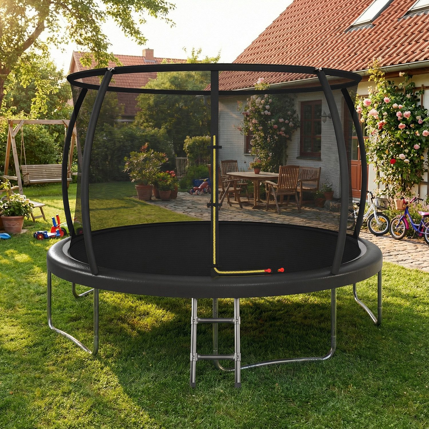 HOMALL Gartentrampolin Ø 228 cm Kindertrampolin Outdoor Trampolin, Ø 360 cm, (Mit Sicherheitsnetz, Sprungtuch und Leiter Ø228/305/366CM,Verstärkte Halterung)