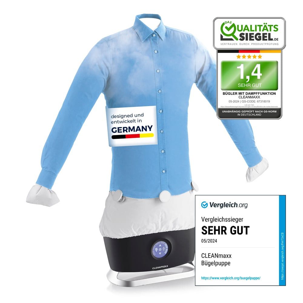 CLEANmaxx Bügelsystem PRO STEAM, automatischer Hemdenbügler mit Dampffunktion, 1800 W, schnell faltenfreie Kleidung ohne Bügeleisen Bügelbrett für Hemden etc