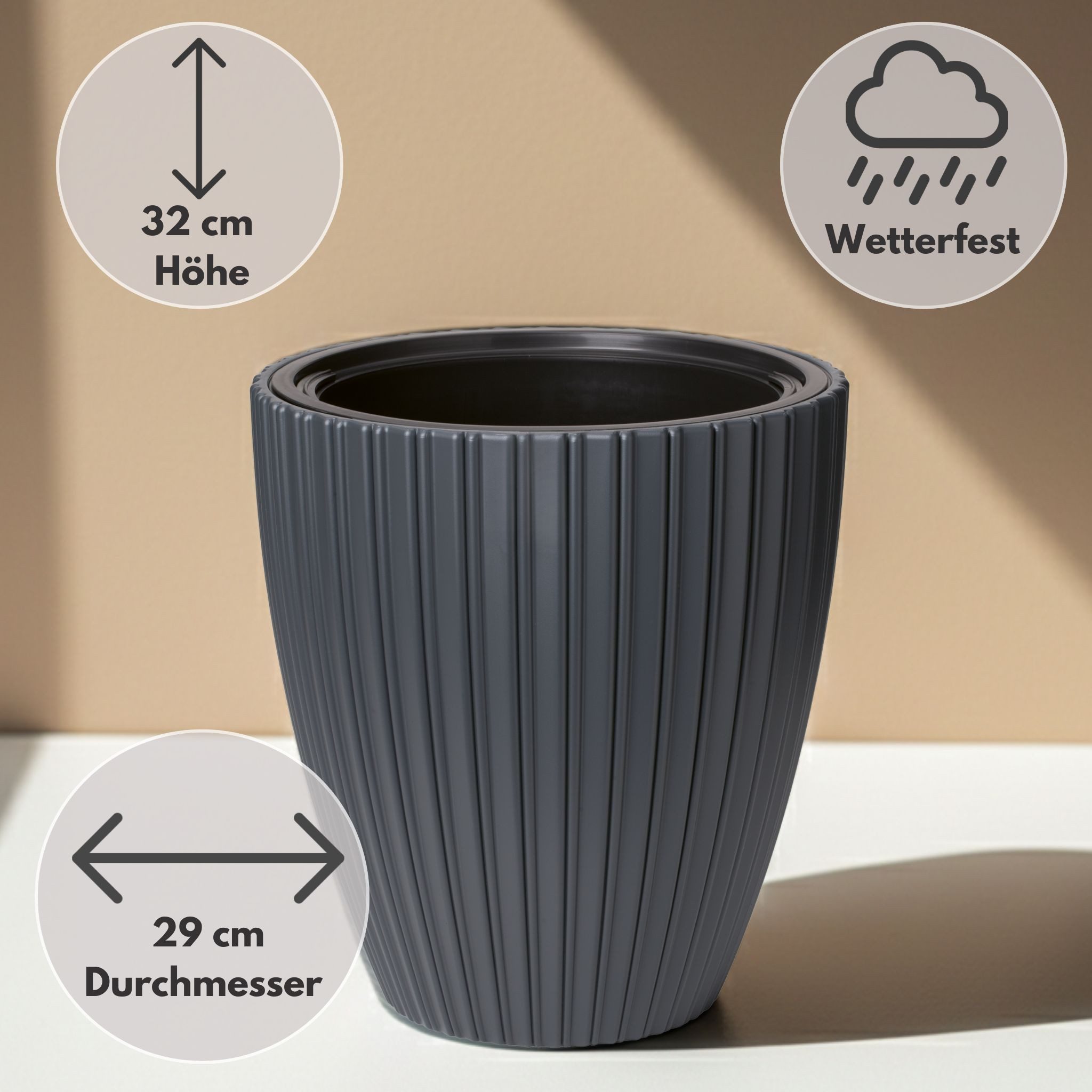 matches21 HOME & HOBBY Blumentopf Großer Outdoor Blumentopf ZENTO schwarz in 29 x 32 cm (1 St), Runder innen, außen Pflanztopf als wetterfester Pflanzen-Topf