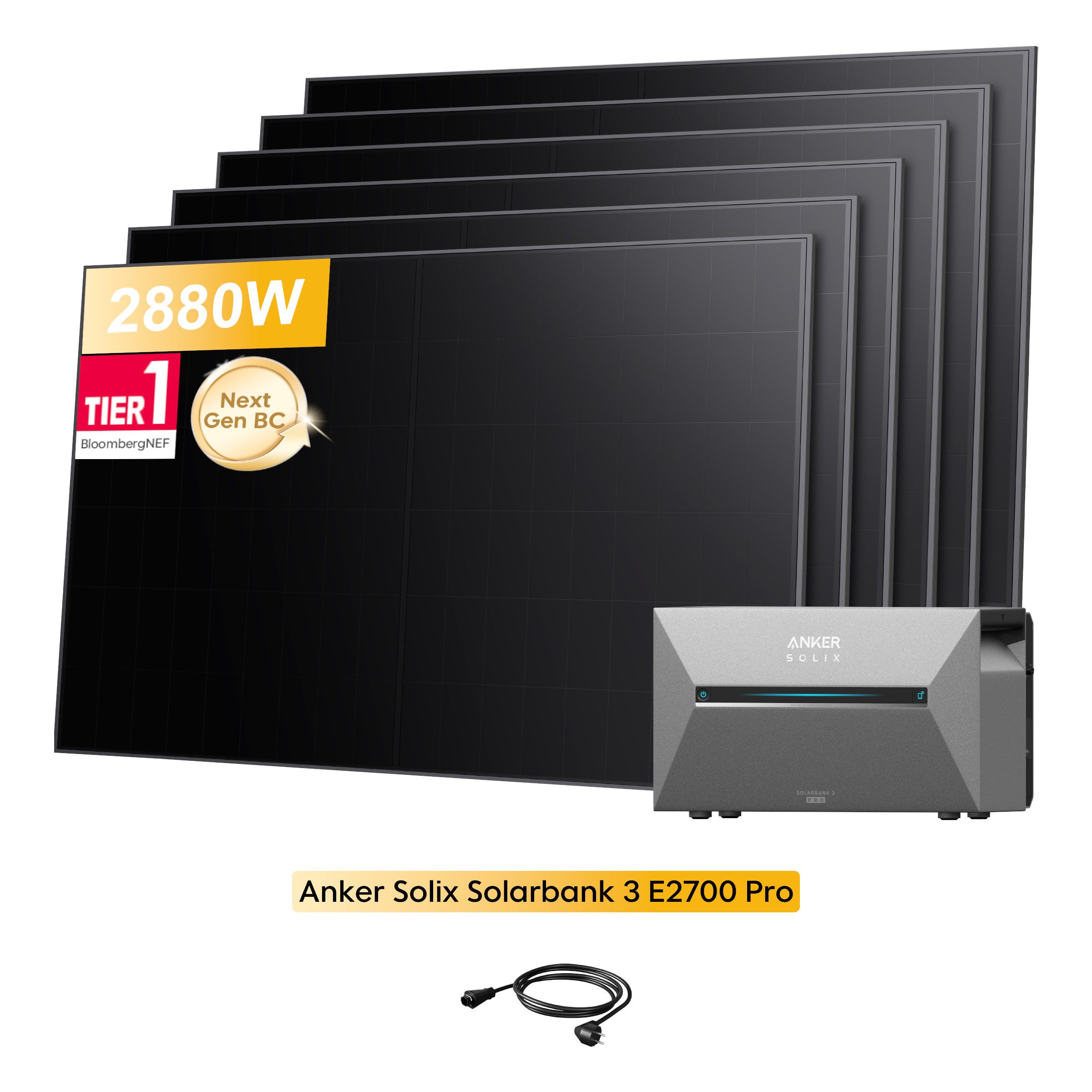 Anker Balkonkraftwerk 2880W Anker SOLIX Solarbank 3 E2700 Pro mit Smart Meter, (0x/1x Smart Meter und 6x 480Wp Solarmodule im Lieferumfang enthalten), Speicher mit integriertem Wechselrichter, All-in-One 2,668kWh Akku