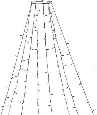 KONSTSMIDE LED-Baummantel Weihnachtsdeko aussen, Christbaumschmuck, Ring Ø 11, 8 Stränge à 30 bernsteinfb. Dioden, gefrostet, vormontiert