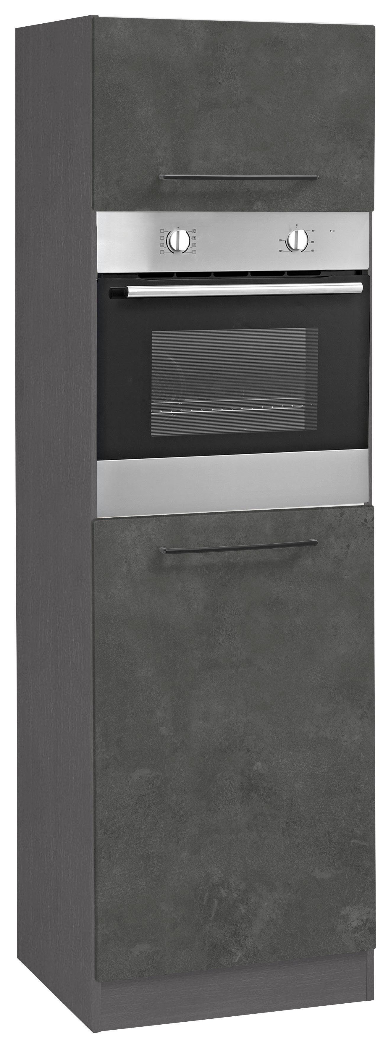 KOCHSTATION Backofenumbauschrank KS-Tulsa 60 cm breit, 200 cm hoch, für Einbaubackofen, schwarze Metallgriffe