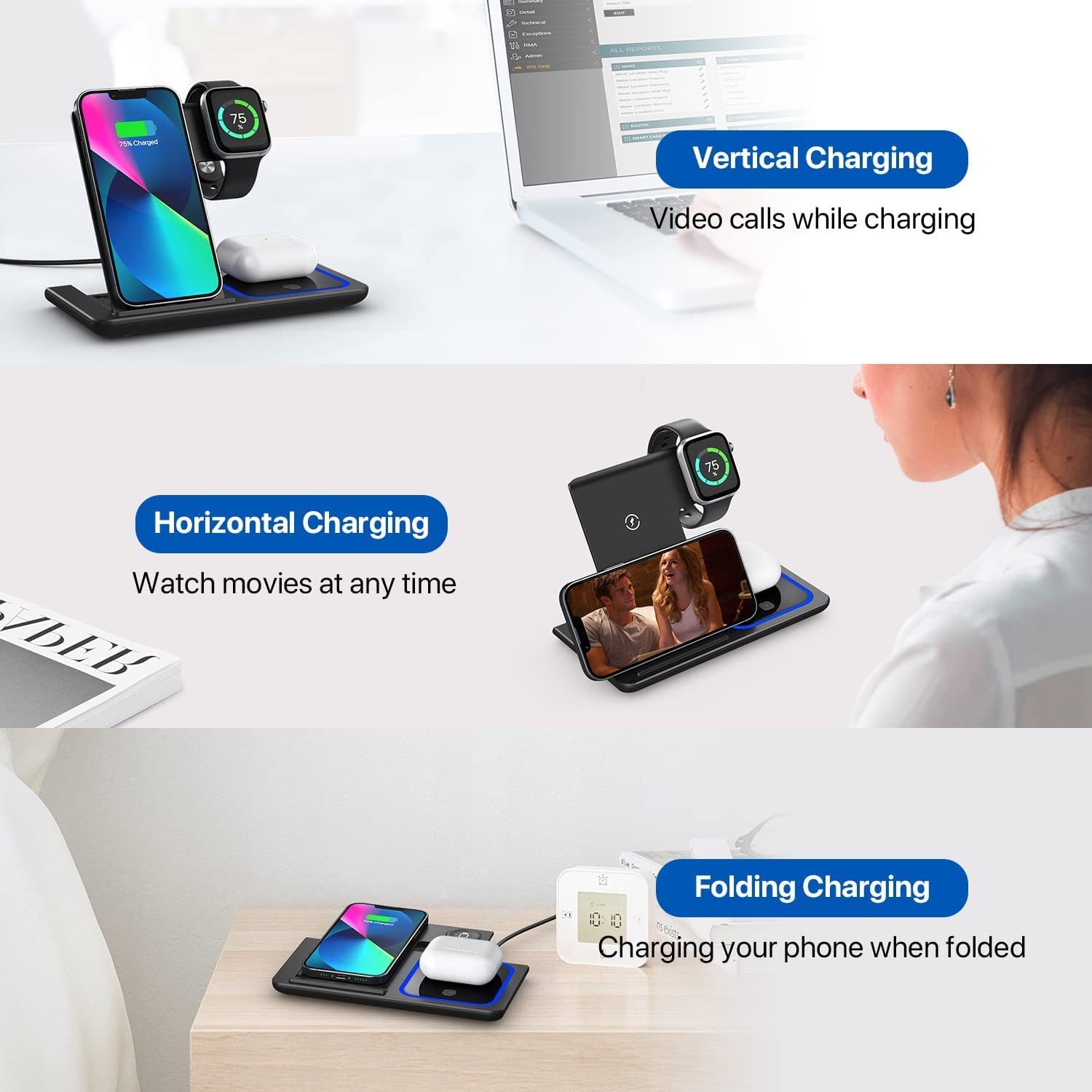 Fyrove 2026 Neues Kabelloses Ladegerät,Induktive Ladestation 4 in 1, Induktions-Ladegerät (4 in 1 iPhone Ladestation, 25W Wireless Charger, Qi 2.0 Schnellladung – Bild 5 von 5