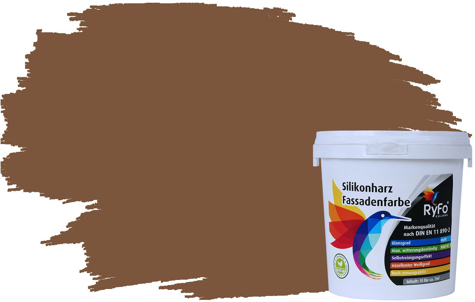 RyFo Colors Fassadenfarbe Silikonharz Fassadenfarbe Kastanienbraun 1l, 1 L ca. 6 m², Wasserabweisend, diffusionsfähig, schützt vor Schmutz, UV-beständig