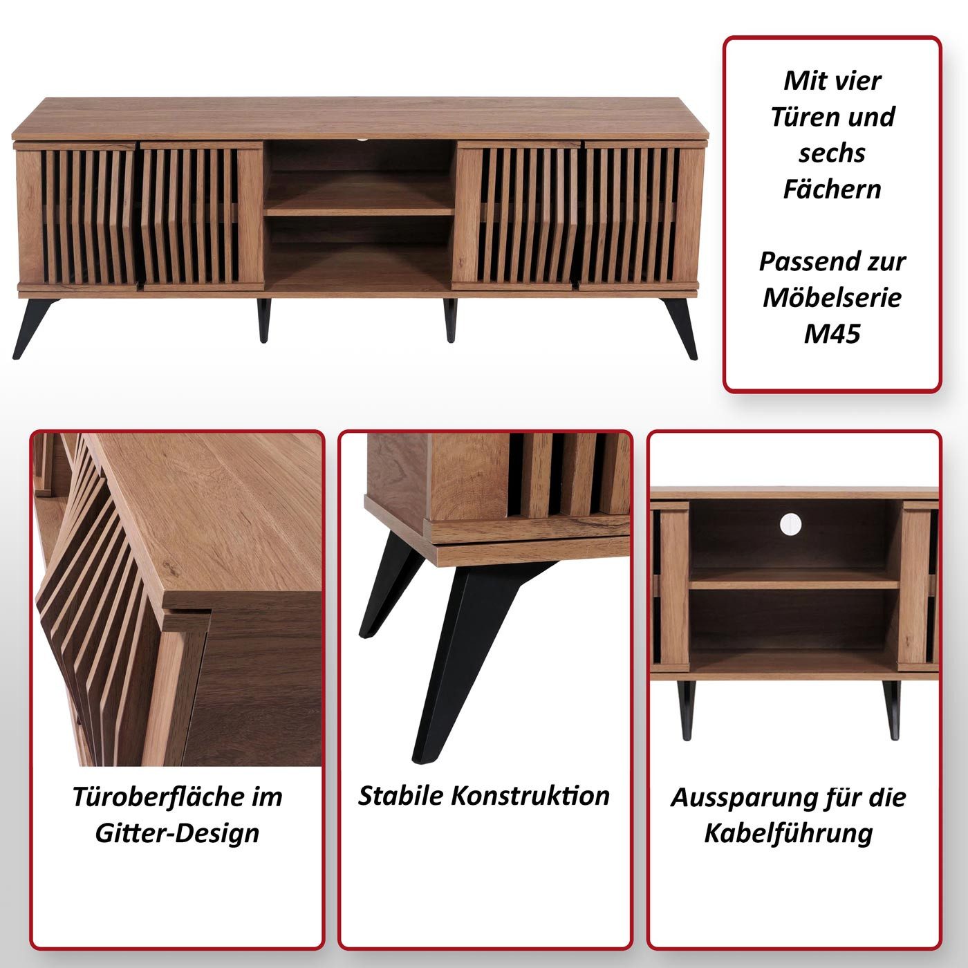 MCW TV-Rack MCW-M45, Großzügiger Stauraum, Stabile Konstruktion