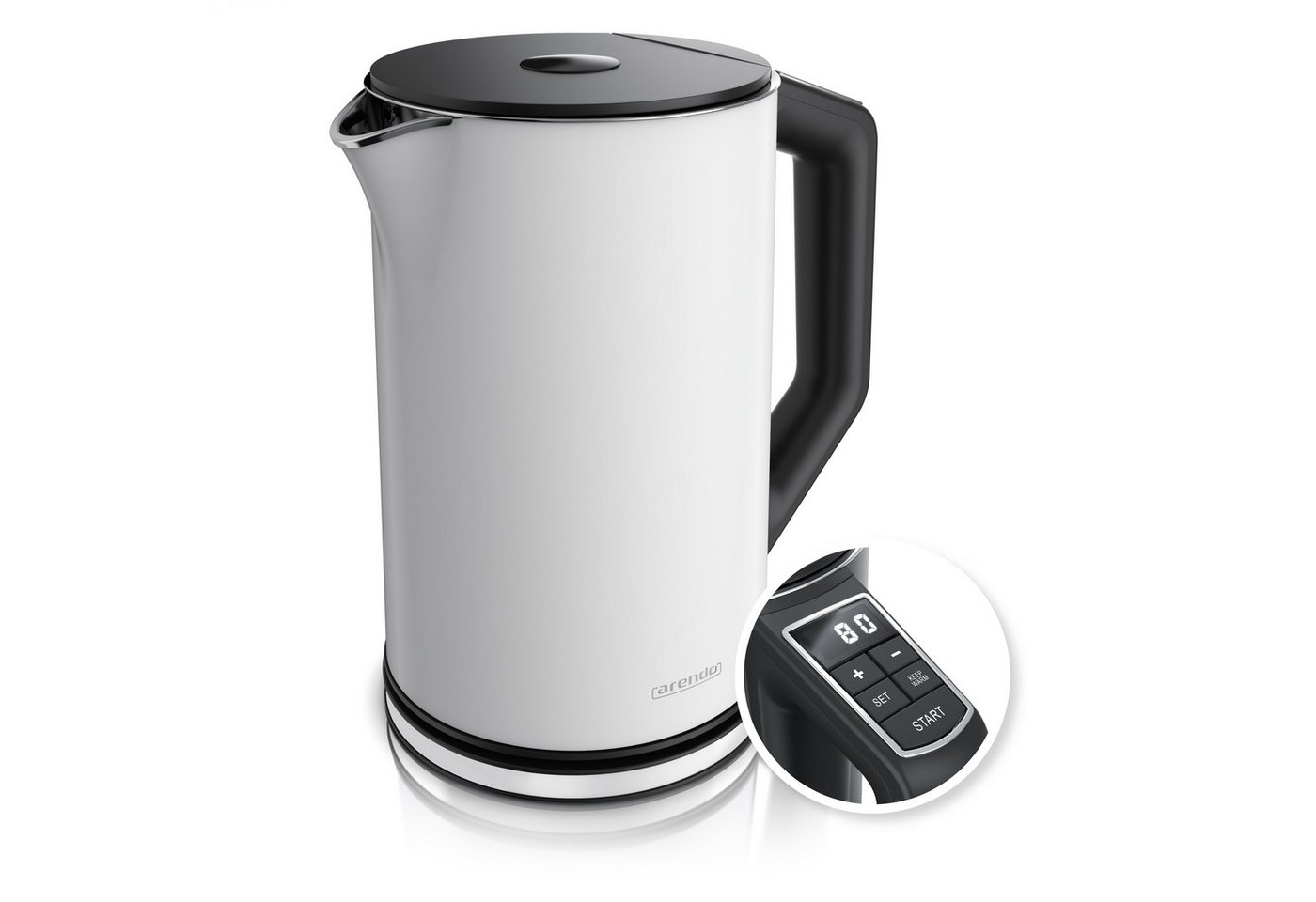 Arendo Wasserkocher Doppelwand, Edelstahl, Temperatureinstellung 40°–100°C mit Anzeige, 1,5 l, 2200 W, in 5 °C-Schritten einstellbar, Teekocher mit Temperaturanzeige