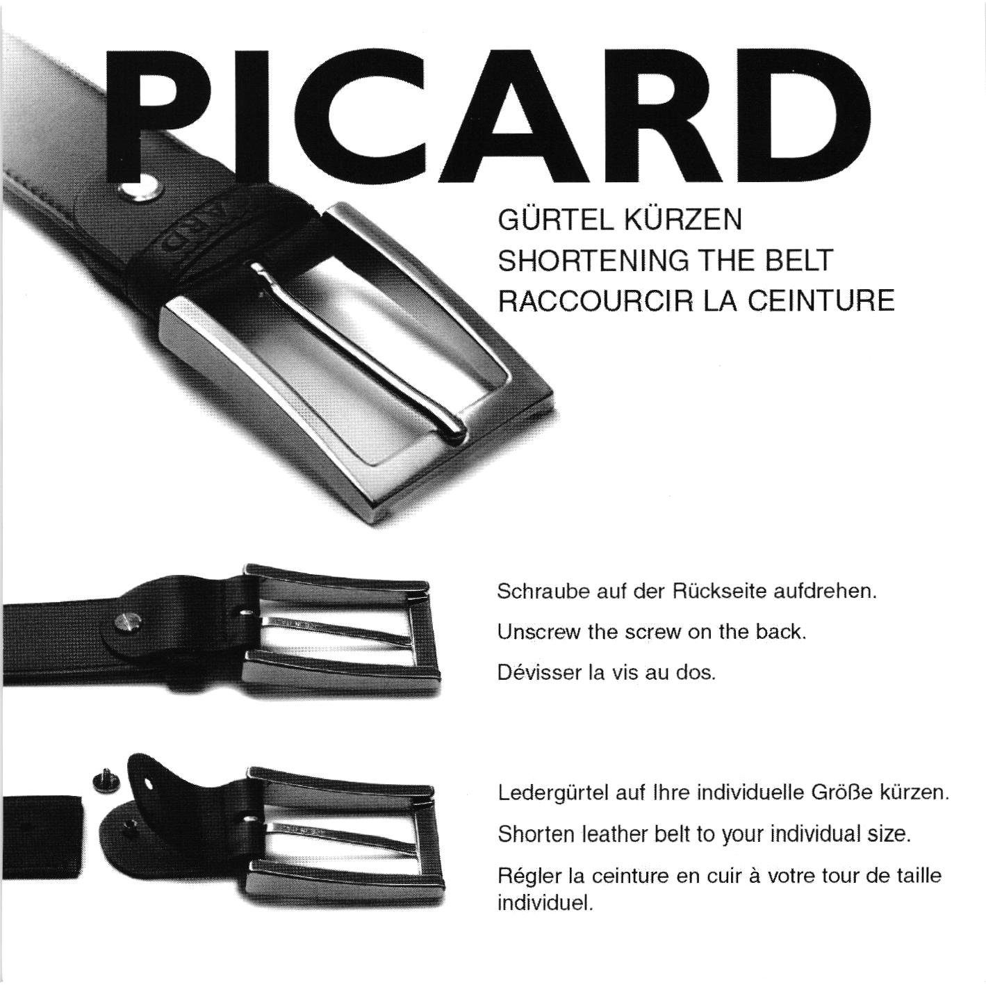 Black Picard Schwarz Kürzb Picard 1122-299-001-999 Ledergürtel Gürtel Leder