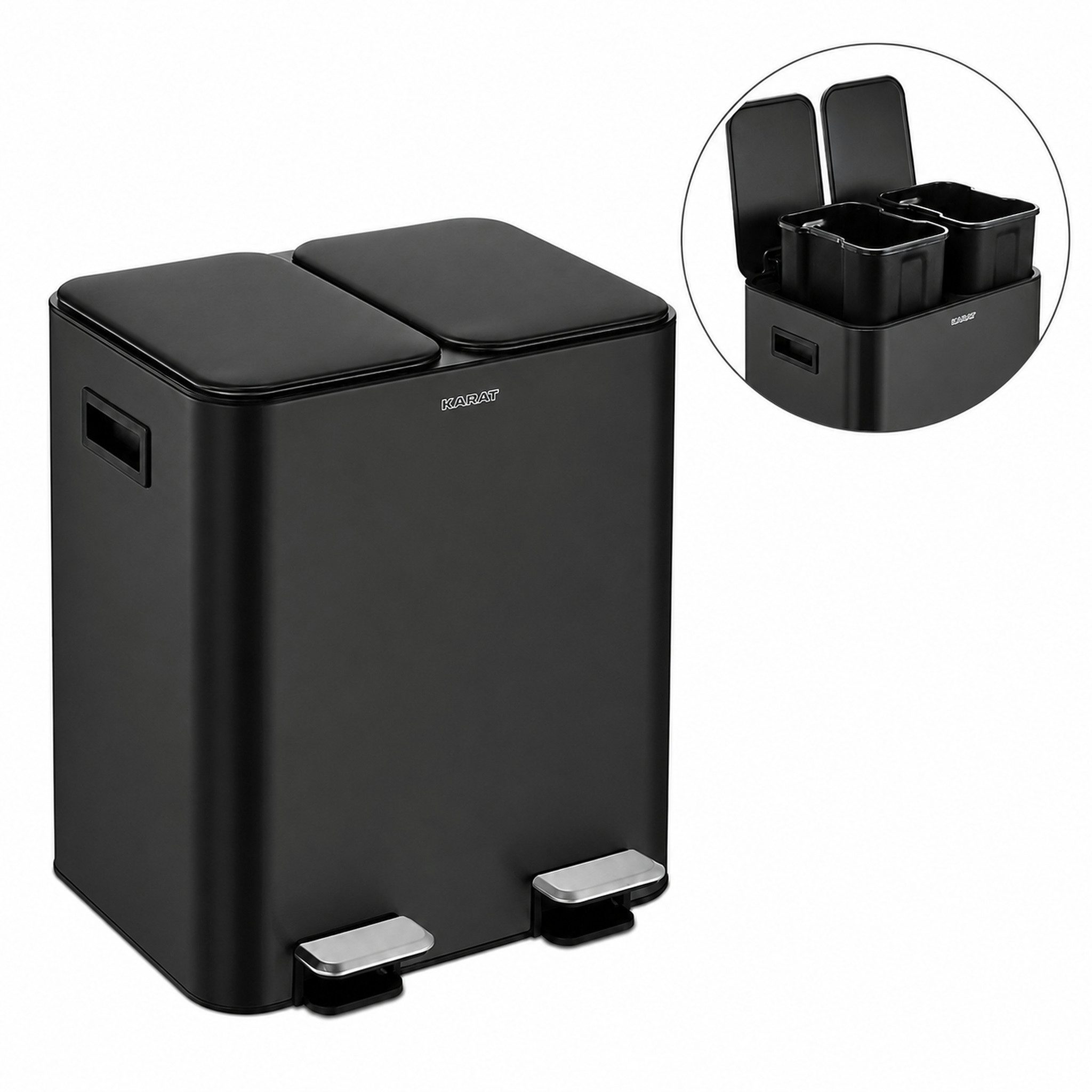 Kubus Mülleimer Lennox 2 x 15 L Treteimer Soft Close Mülltrennung, herausnehmbare Innenbehälter