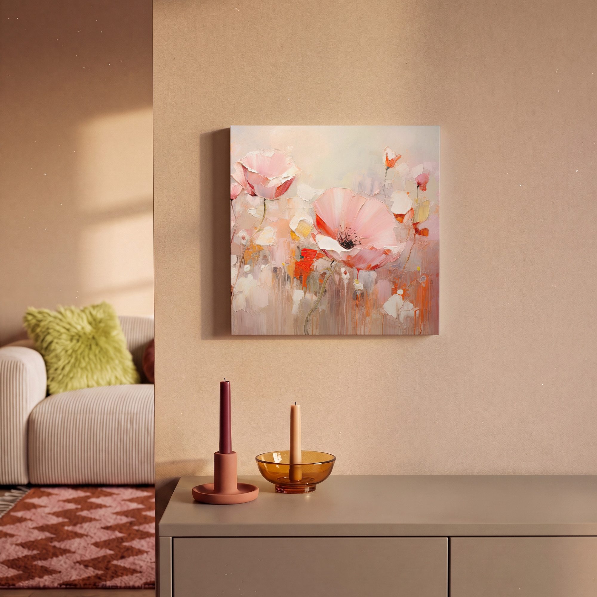 OneMillionCanvasses® Leinwandbild Blumen - Aquarell - Rosa - Abstrakt - Kunst, Fotodruck (1 St), Wandbild, Deko Schlafzimmer Wohnzimmer Flur 20x20 cm – Bild 2 von 5