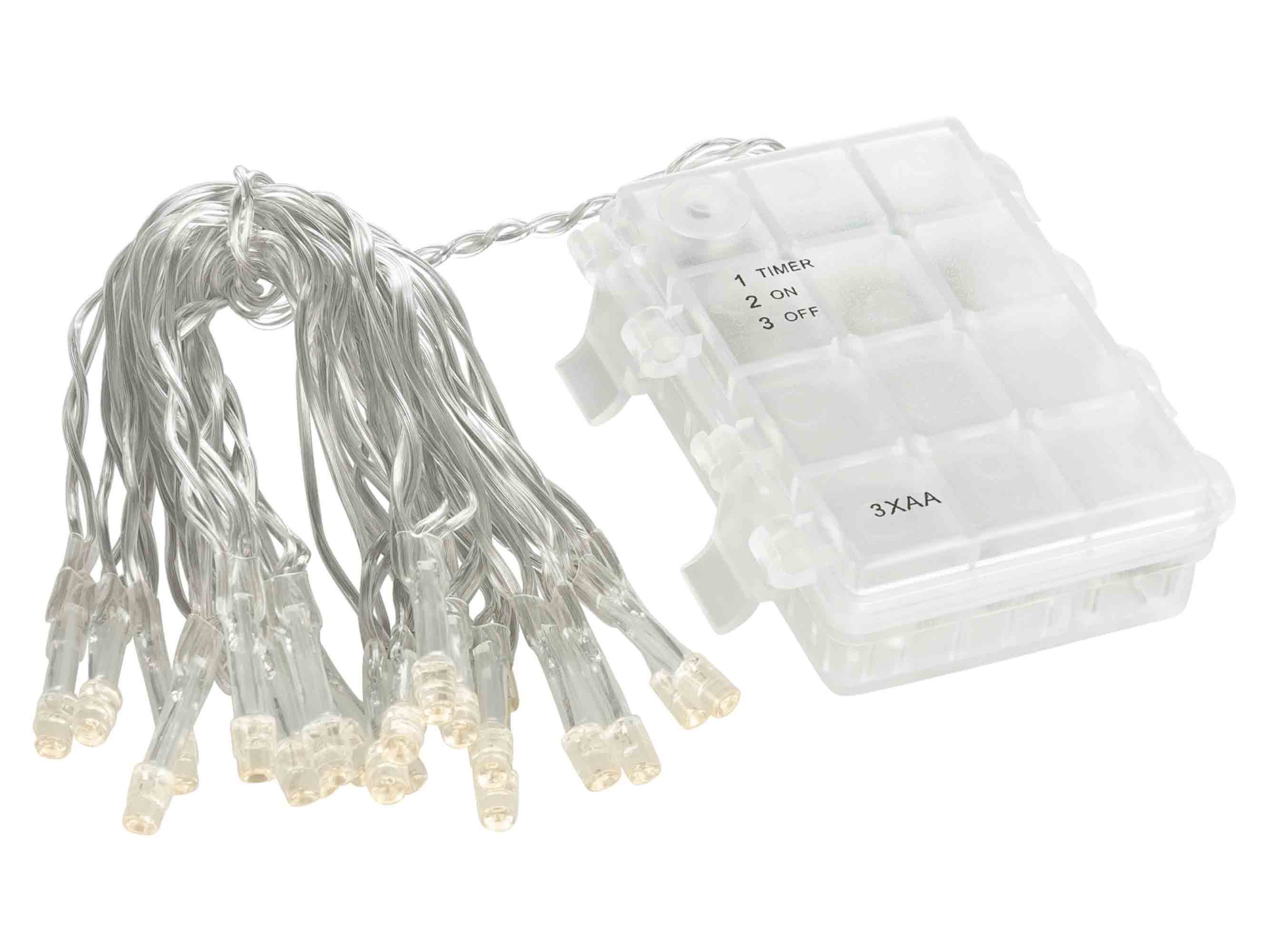 Linder Exclusiv GmbH LED-Lichterkette, Batterie 2,85m 20 LEDs warmweiß 6/18h Timer für außen