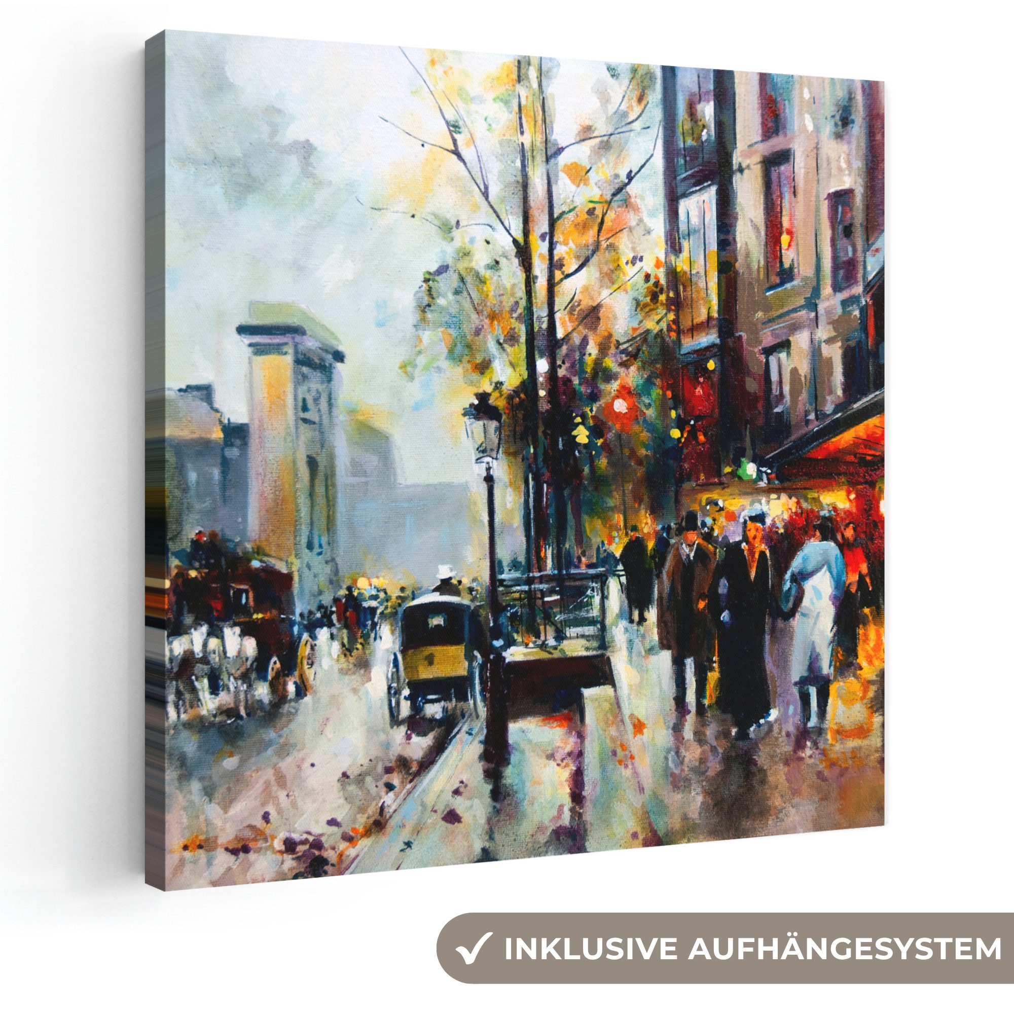 OneMillionCanvasses® Leinwandbild Kunstdrucke - Stadt - Öl, Fotodruck (1 St), Wandbild, Deko Schlafzimmer Wohnzimmer Flur 20x20 cm