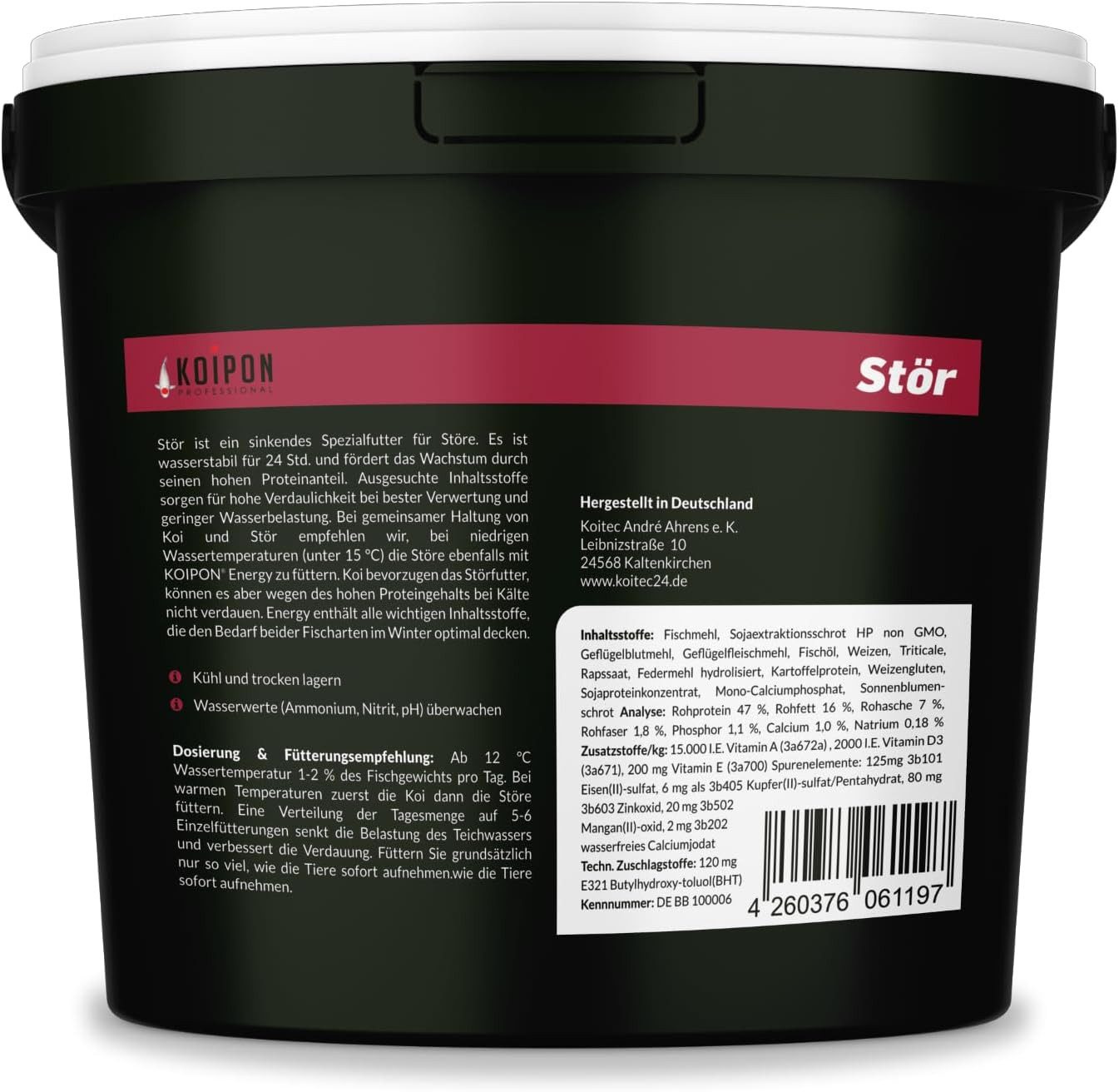 KOIPON KOIPON Premium Störfutter 6mm sinkend für Störe & Koi, Trockenfutter für: Störe, Koi, Teichfische, Sinkfutter, Störfutter, Hoher Proteingehalt, Made in Germany
