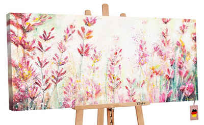 YS-Art Gemälde Juli, Blumen, Bunte Blumen Leinwand Bild Handgemalt Rosa