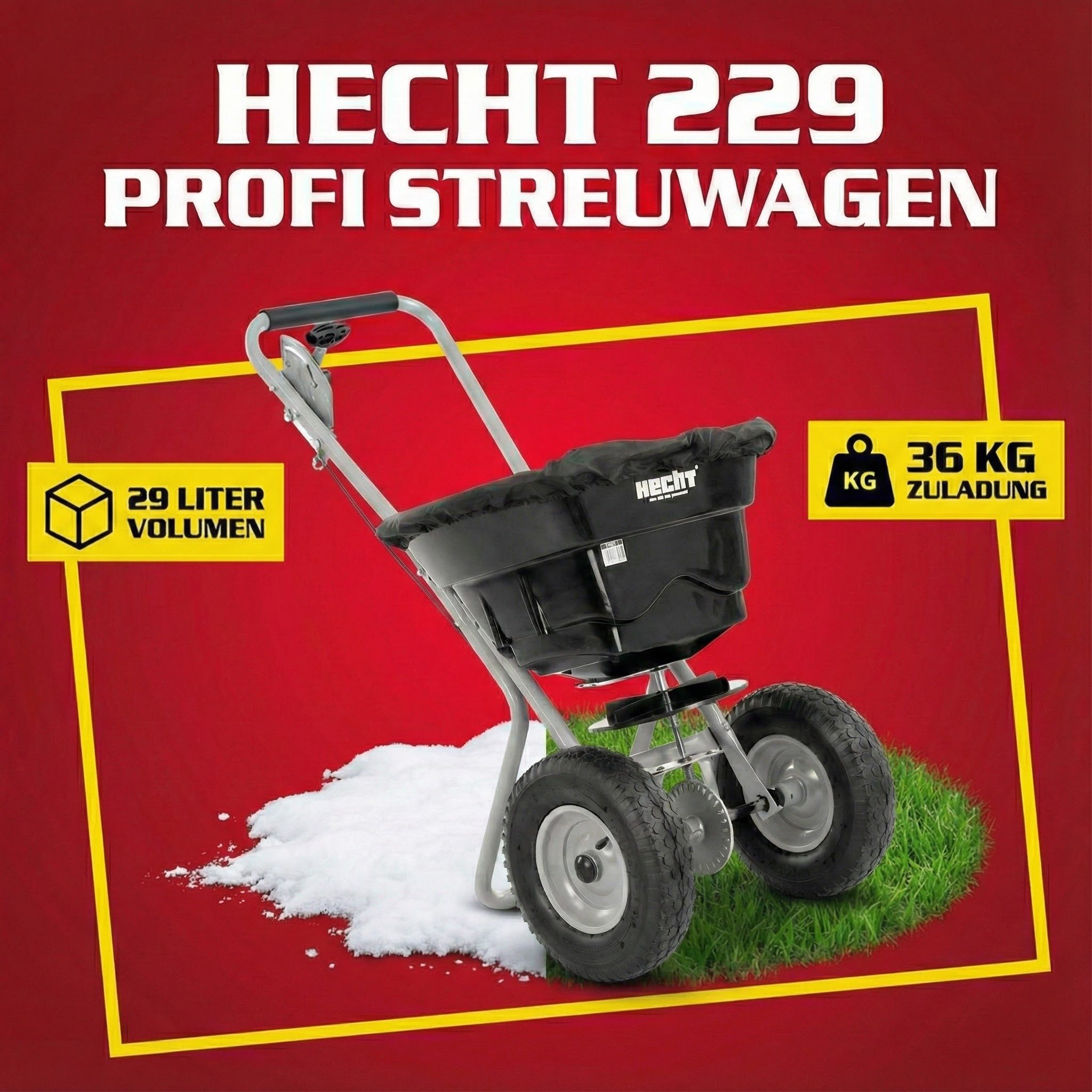 Hecht Streuwagen 229 mit Trichtersieb und Schutzabdeckung, 29,00 l Füllmenge, 3 m Streubreite, bis 36 kg Streugut, Universal