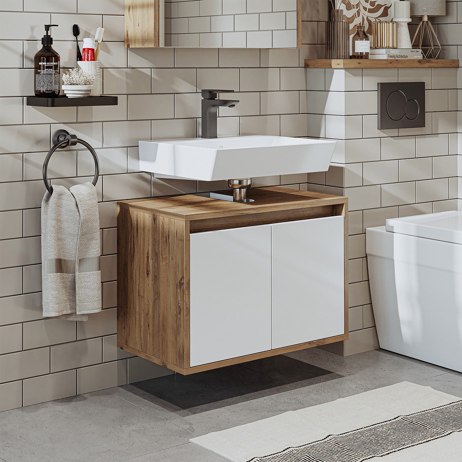 Roomart Badmöbel-Set, (Badezimmer Unterschrank HBT:45x65x35 cm Badmöbel Bed günstig online kaufen