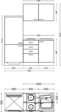 Flex-Well Küche Florenz, Gesamtbreite 160 cm, mit Schubkastenschrank und Kochfeld, etc.