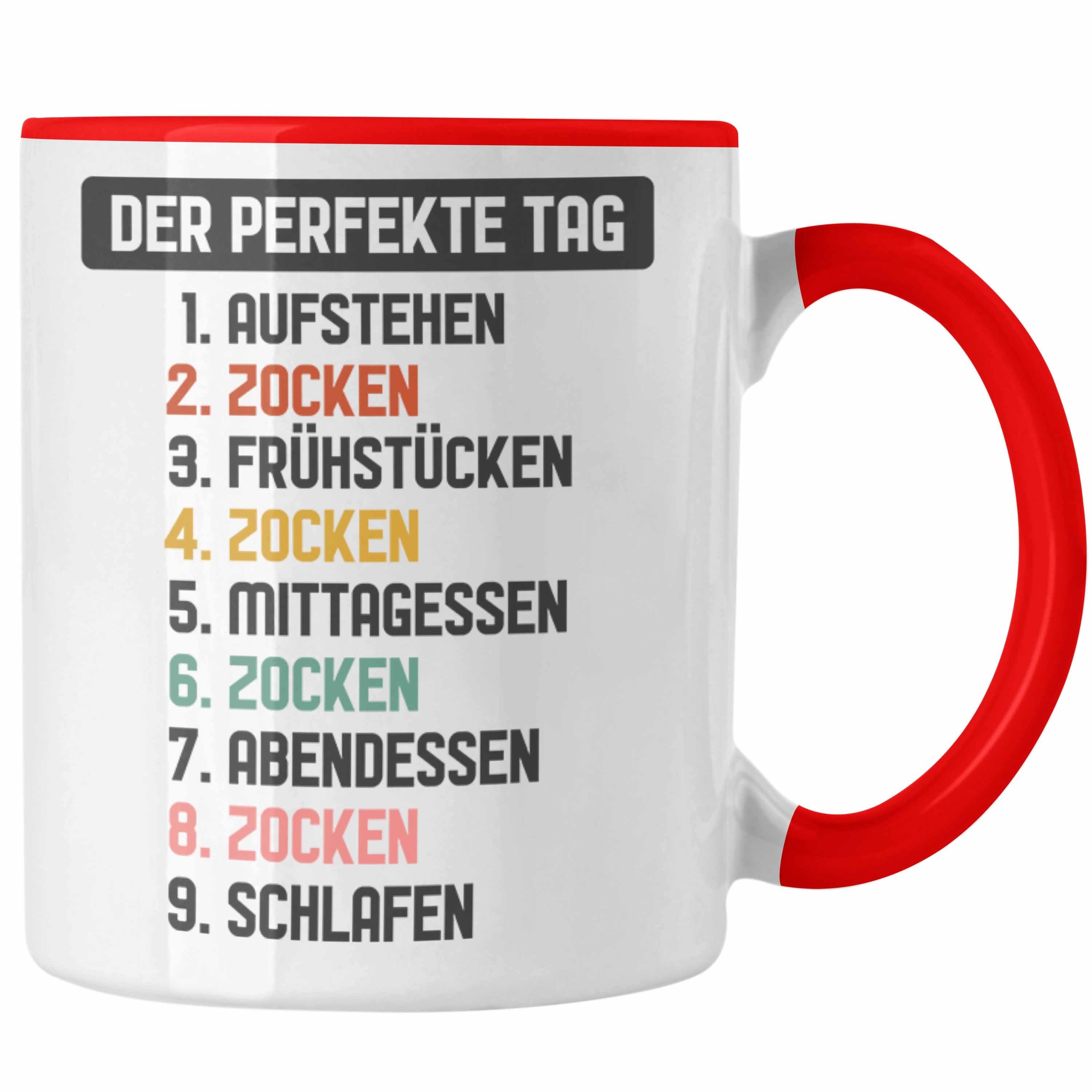 Trendation Tasse Trendation - Zocker Gamer Tasse mit Spruch Geschenk Junge Jungs Gaming Kaffeetasse Der Perfekte Tag Rot | Teetassen