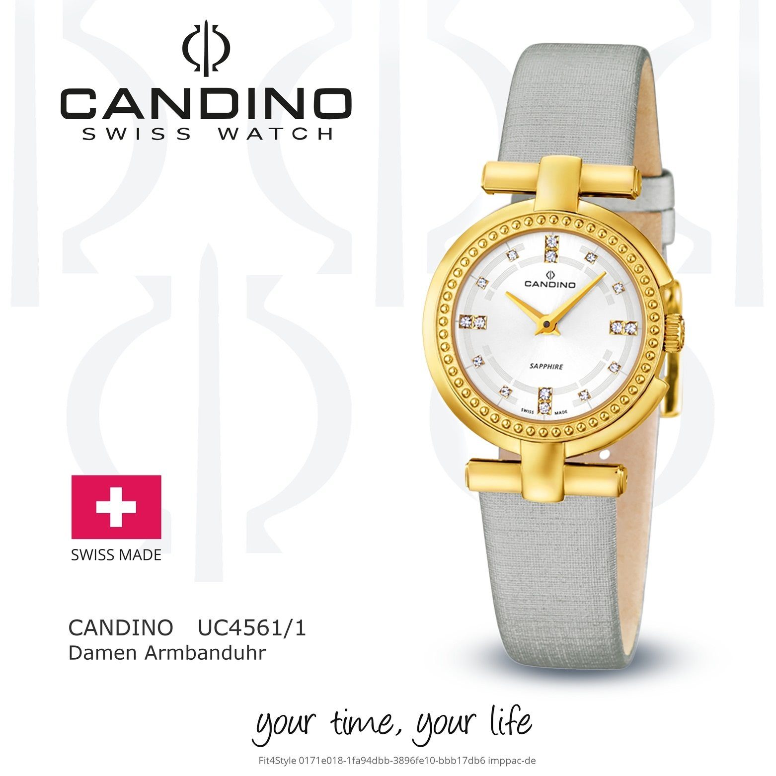 Candino Quarzuhr Candino Fashion Leder/Textilarmband Damen Analog Uhr rund, Armbanduhr grau, Damen C4561/1