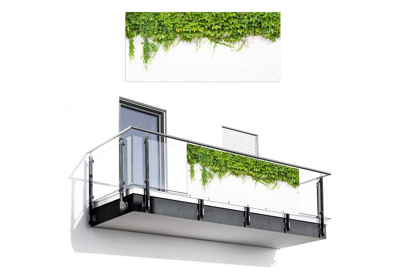 MuchoWow Balkonsichtschutz Efeu - Grüne Blätter - Wand - Weiß (1-St) Balkon Sichtschutz 90x200, Windschutz für Zaun PVC, 200x90 cm