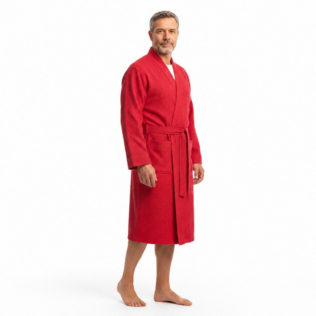 Ringella Unisex-Bademantel aus reiner Baumwolle in Piqué-Qualität, mit Bindegürtel, Baumwolle, Kimono-Kragen, Gürtel, formstabil & pflegeleicht