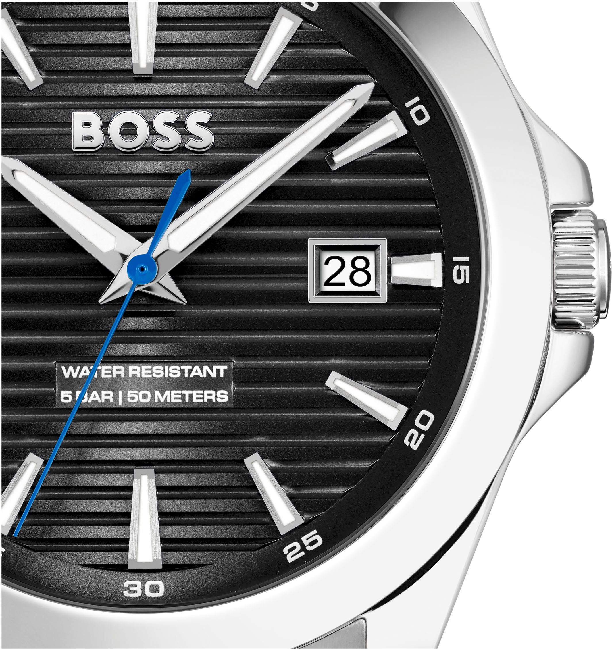 BOSS Quarzuhr STRIKE 1514170, Armbanduhr, Damenuhr, Herrenuhr, Edelstahlarmband, analog, Tag